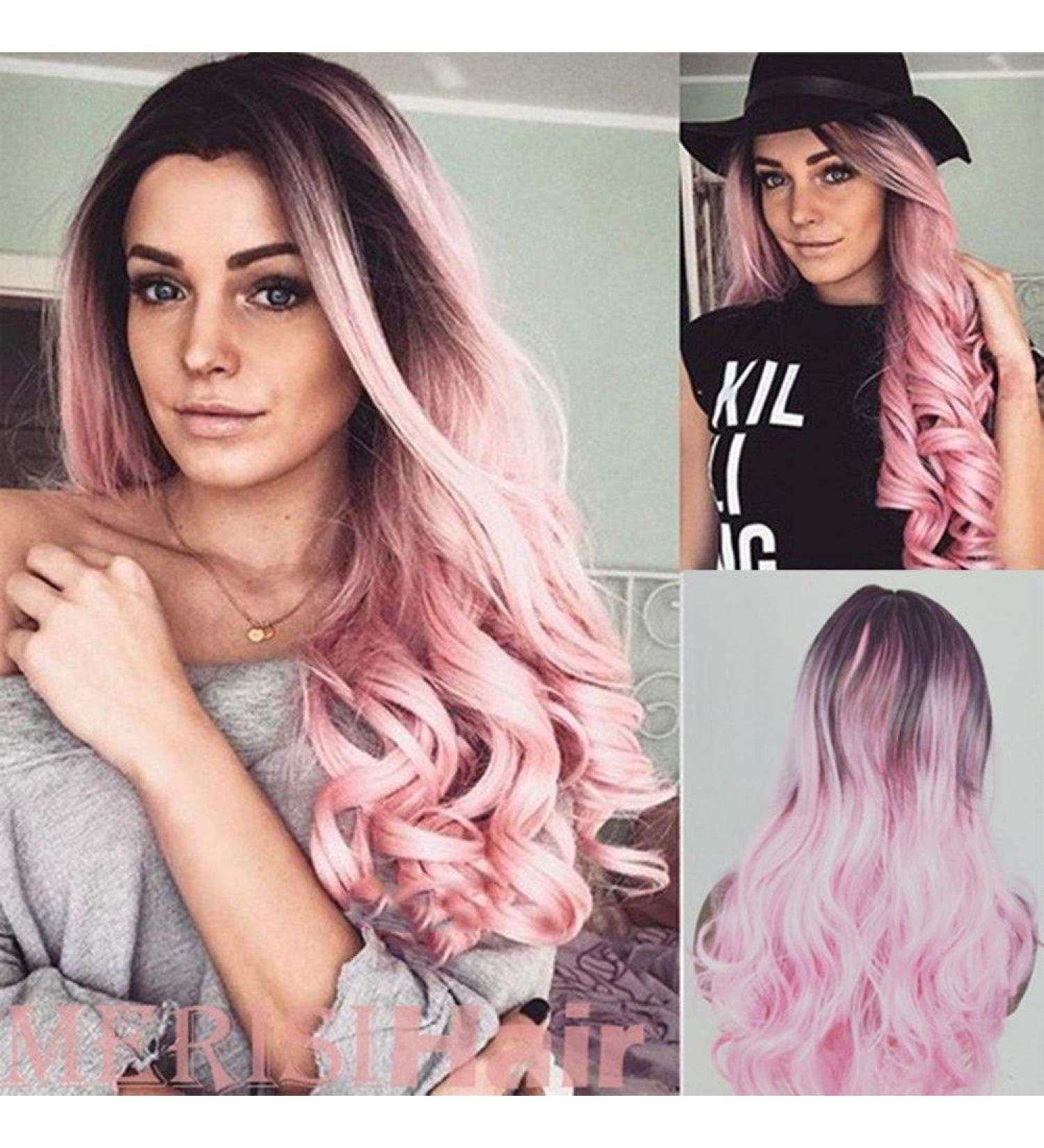BGHJUE Ms Liu Hai Pink Gradient Long Curly Wig - Heat Friendly Grandma Ash Color - Buy Online on GoSupps.com