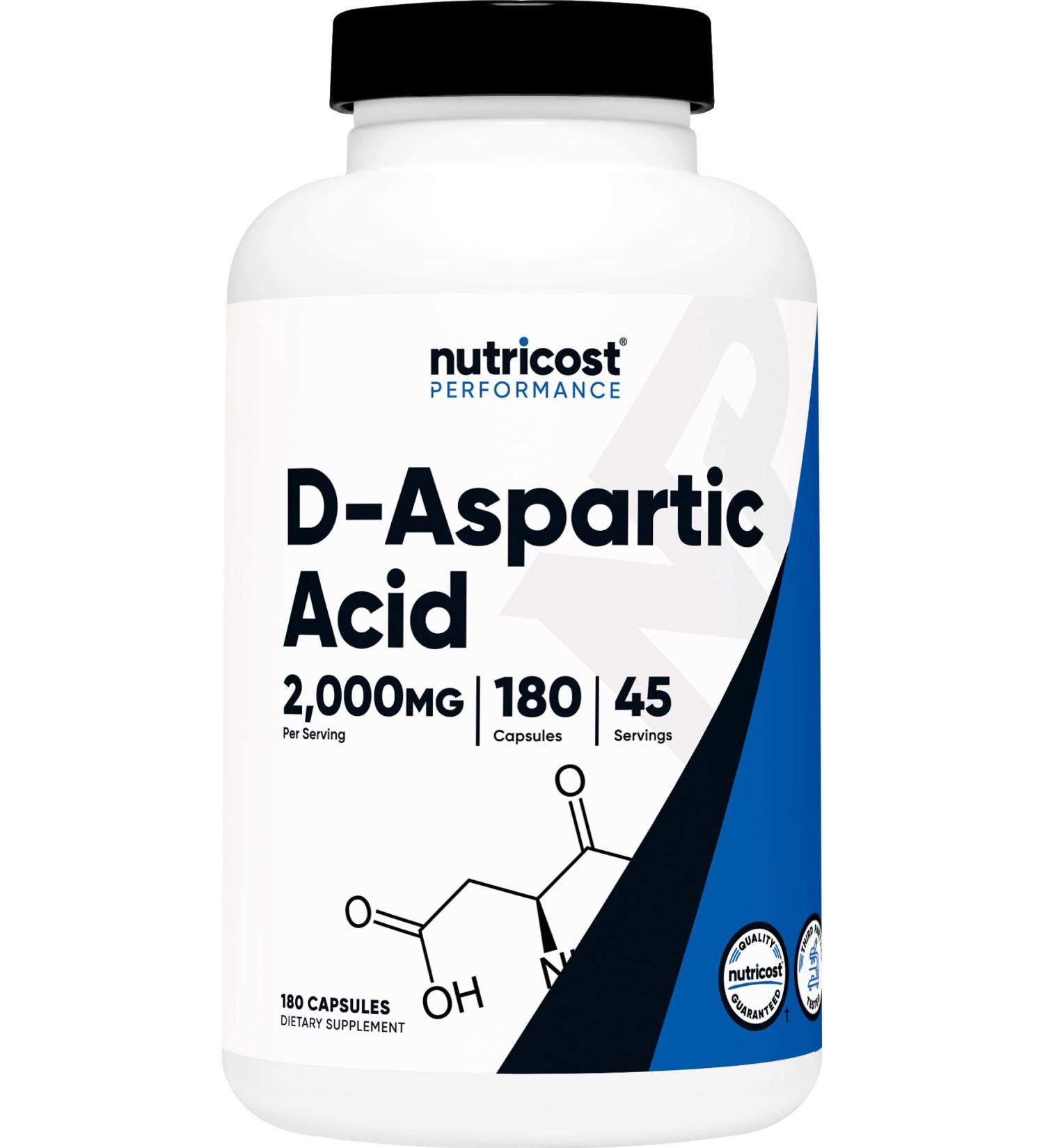 Nutricost D-Aspartic Acid Capsules 2000mg - Non-GMO 180 Count - Premium DAA Supplement for Enhanced Performance - Buy Online on GoSupps.com