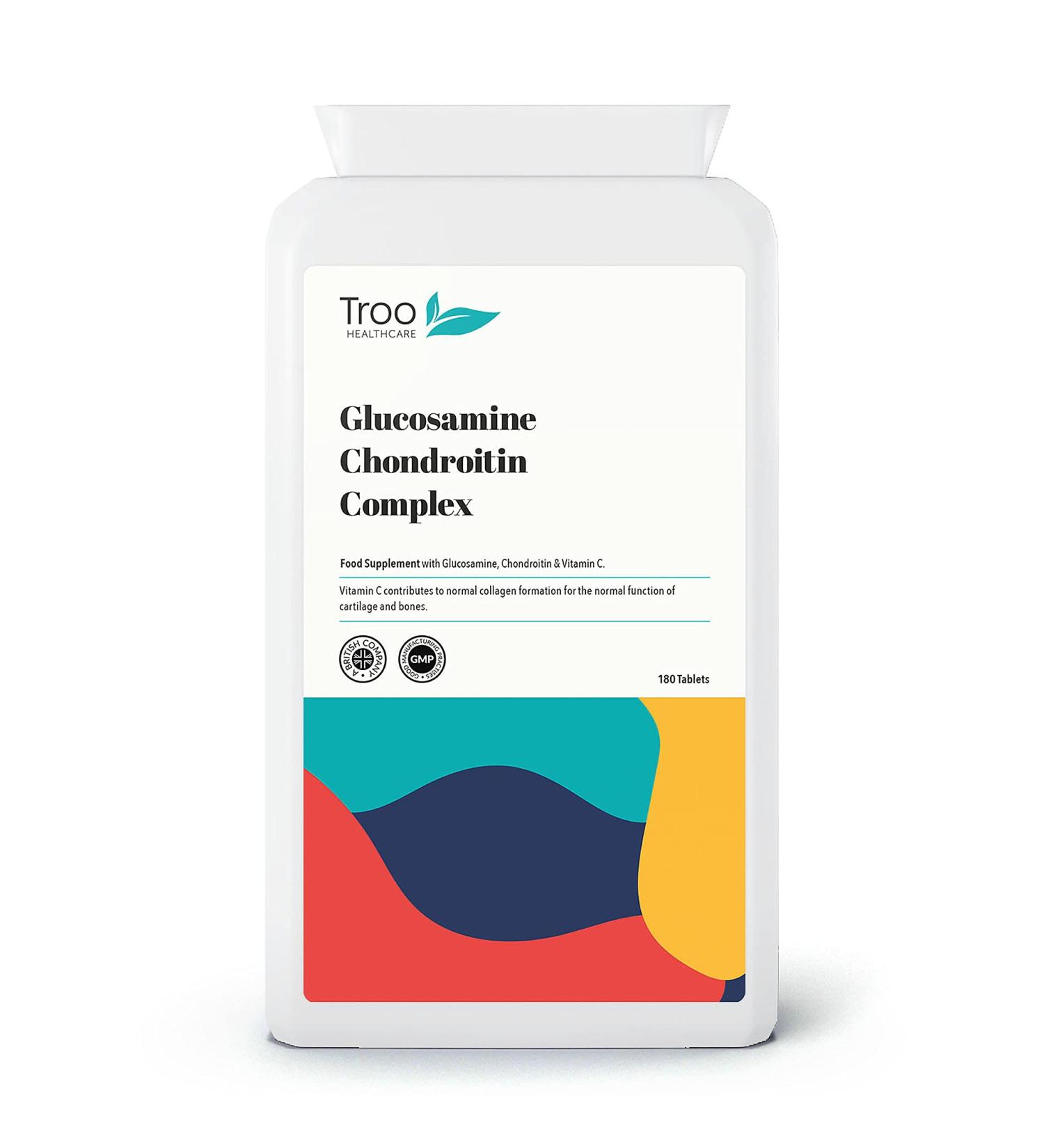 Glucosamine Chondrotin Complex with Vitamin C - 180 Tablets - Supports Collagen Formation to Help Maintain Healthy Bones Cartilage & Joints - UK Manufactured Supplement to GMP Standards - Buy Online on GoSupps.com