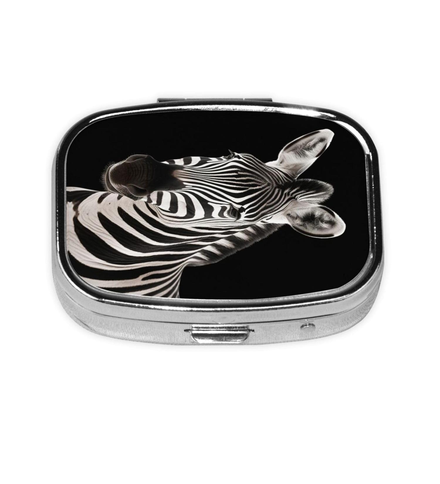 Zebra Printing Small Pill Case - 2 Compartment Travel Pill Organizer | Cute Purse Pill Box for Pocket & Gifts - Buy Online on GoSupps.com