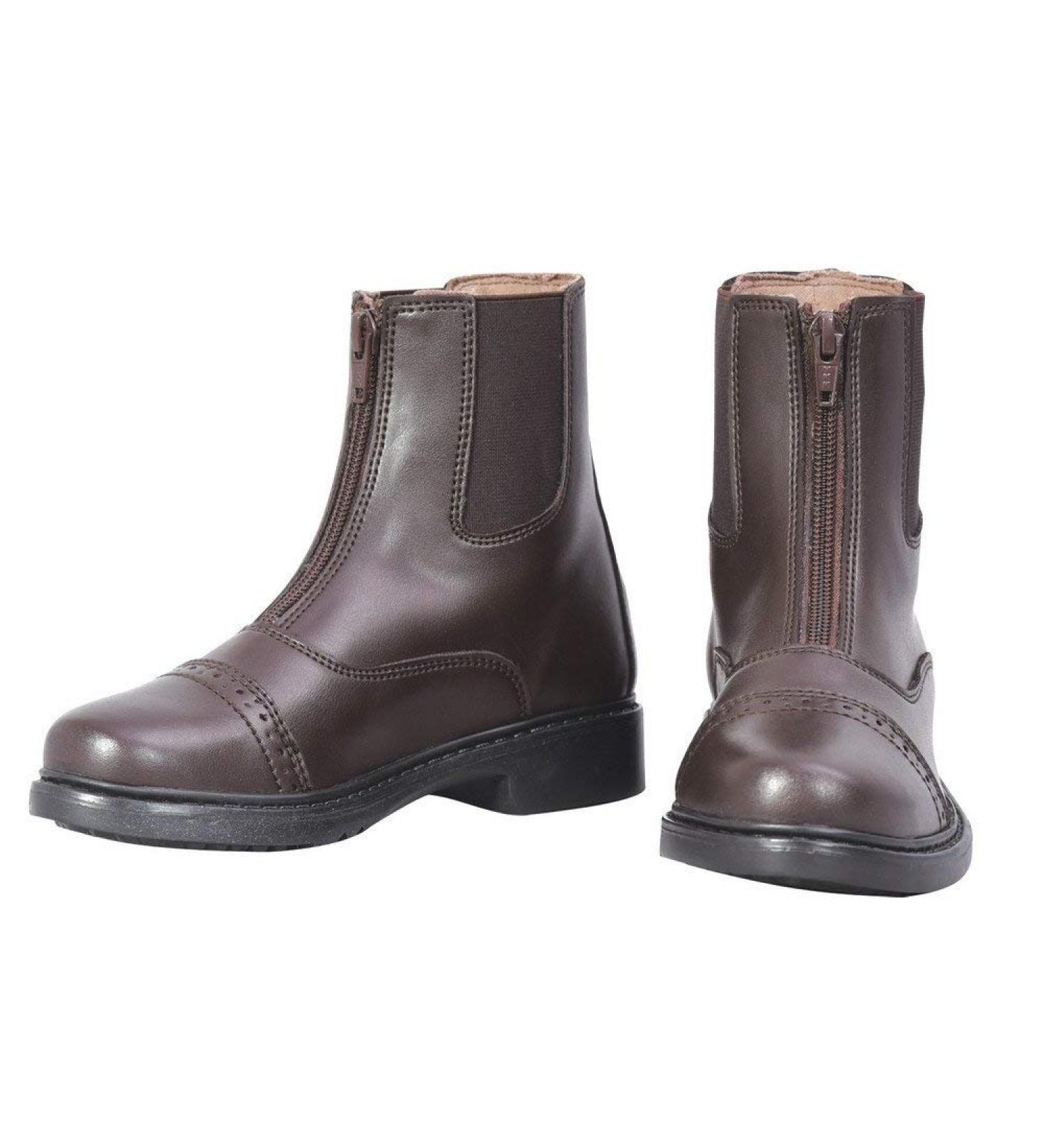 TuffRider Children's Starter Front Zip Paddock Boots with FREE Assorted Striped Socks | Kids Horse Riding Equestrian Boots - Mocha -Size 13
