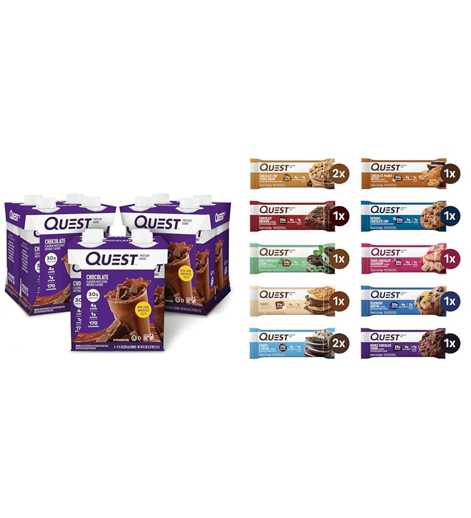 Quest Nutrition Ready To Drink Chocolate Protein Shake High Protein Low Carb & Ultimate Variety Pack Protein Bars High Protein Low Carb Gluten Free - Buy Online on GoSupps.com