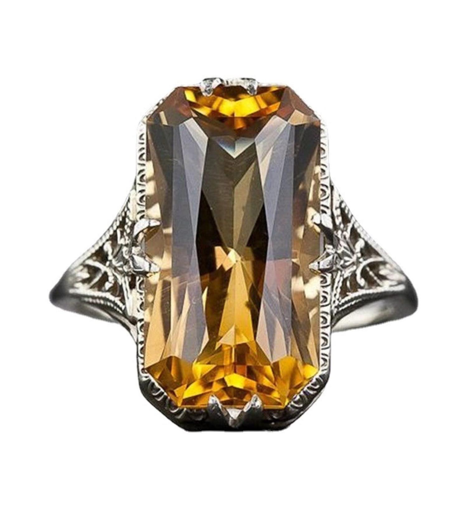 Vsoruln 925 Sterling Silver Square Citrine Ring - 3Ct Zirconia Promise Cocktail Ring for Women (Size 10) - Buy Online on GoSupps.com