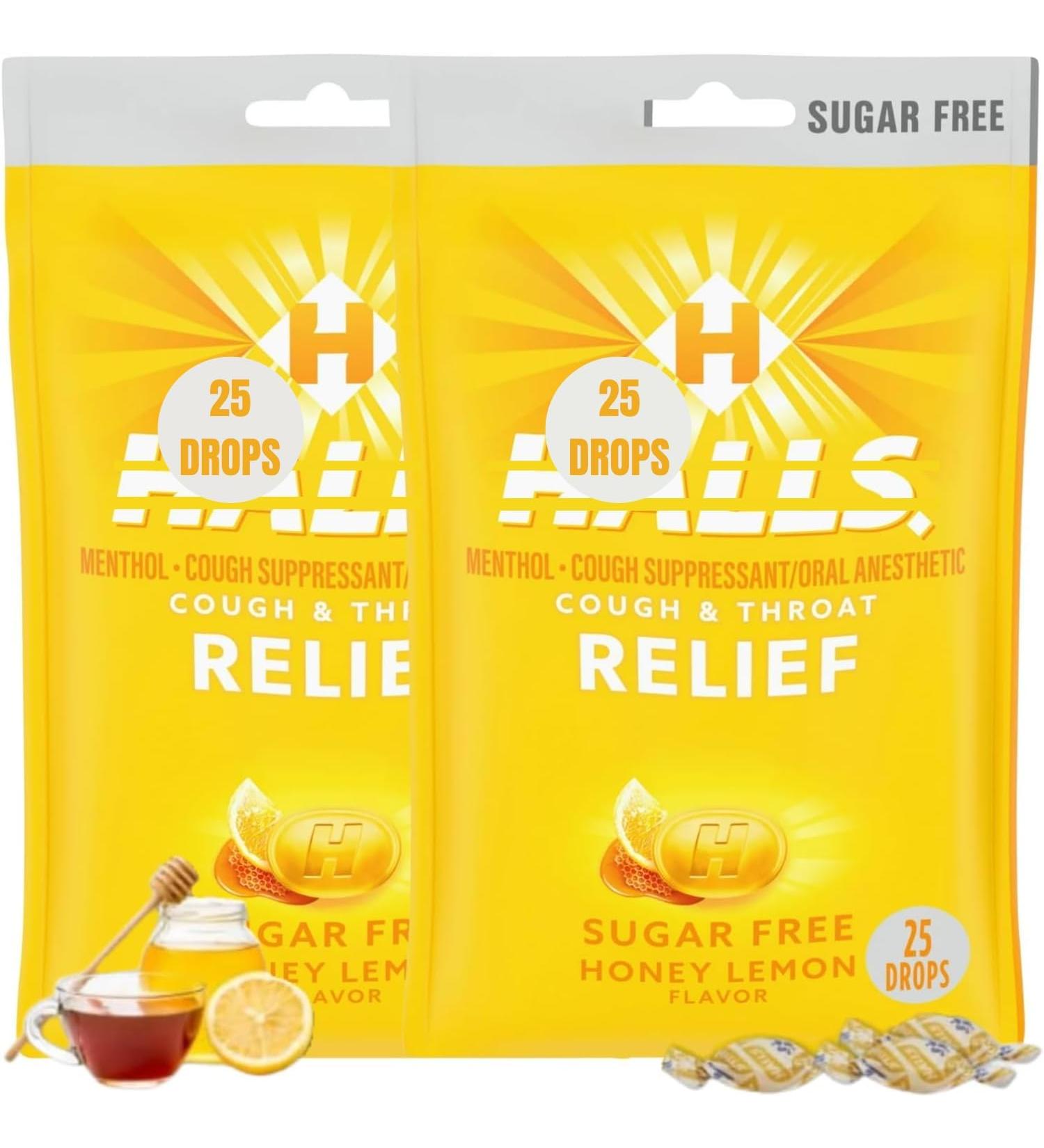 2 Honey Lemon Sugar Free Cough Drops - Hall Sugar Free - Cough Drops (Honey Lemon) Bags of 25 Drops - Buy Online on GoSupps.com