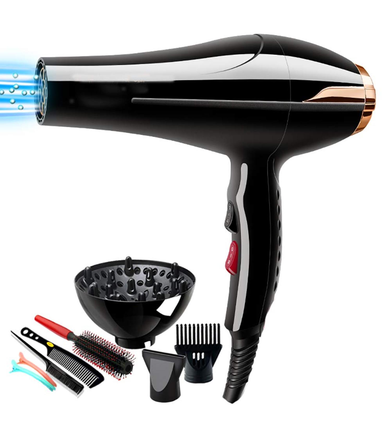 2000W professional hair dryer salon hair dryer (modeling windshield air collective nozzle comb type air nozzle rolling comb pointed tail comb large tooth comb hair clip *2)-black - Buy Online on GoSupps.com