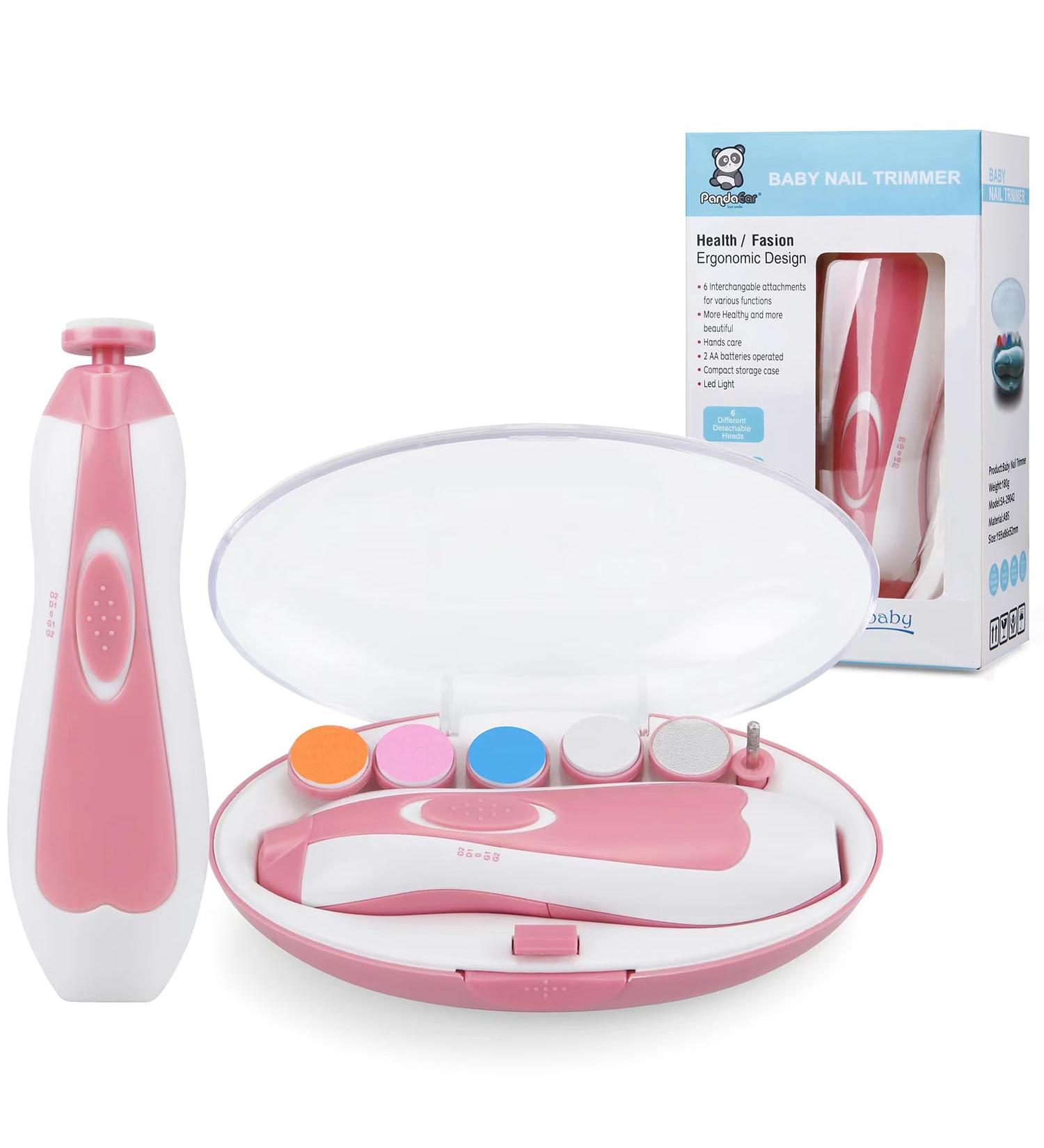 PandaEar Electric Baby Nail Trimmer Kit with 6 Replacement Pads - Pink - Buy Online on GoSupps.com