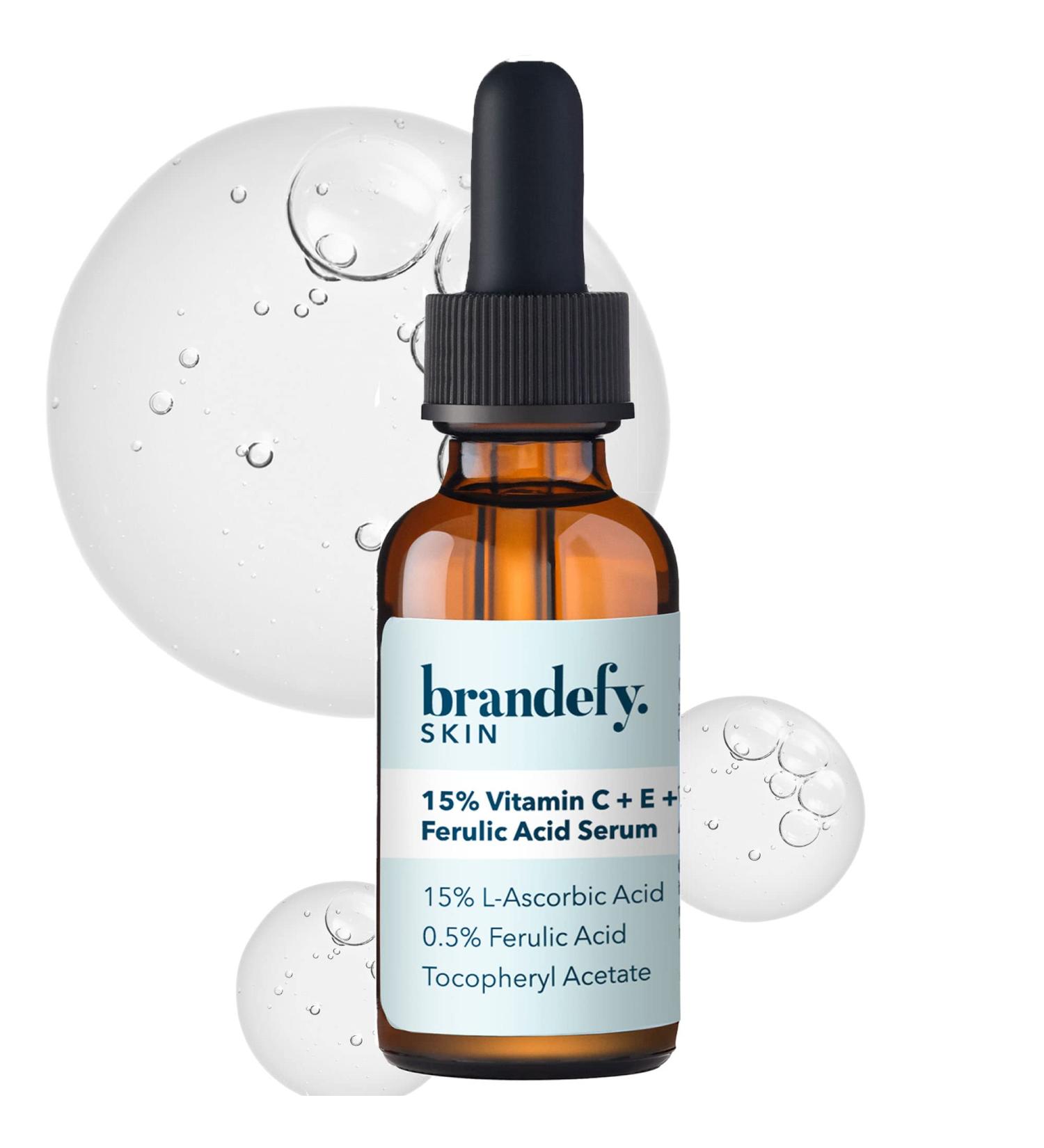 Brandefy 15% Vitamin C Serum with Ferulic Acid & Vitamin E | Dark Spot Corrector & Anti Aging | 1oz Made in USA - Buy Online on GoSupps.com