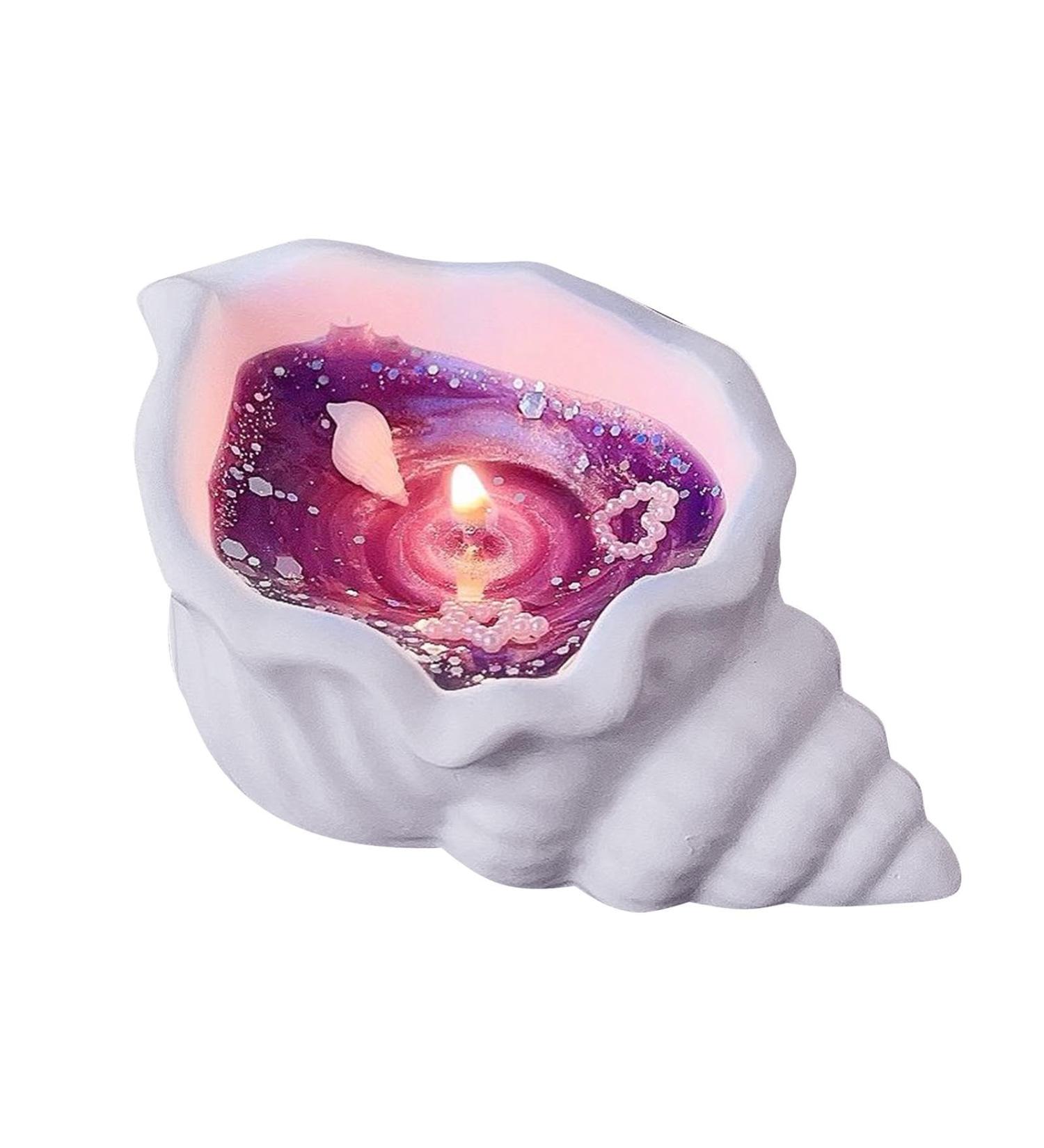 Seashell Wax Candle - Handmade Coastal Candle with Sandalwood Fragrance | Natural Soy Wax for Room Decor & Stress Relief - Purple Seashell Ornament - Buy Online on GoSupps.com