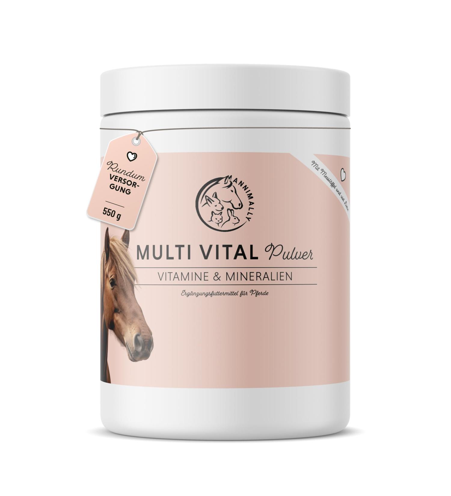 Annimally Multi Vital Powder for Horses - 550g Multivitamin with Vitamin B Complex Immune Support Vitamins A D3 E & Essential Nutrients - Buy Online on GoSupps.com