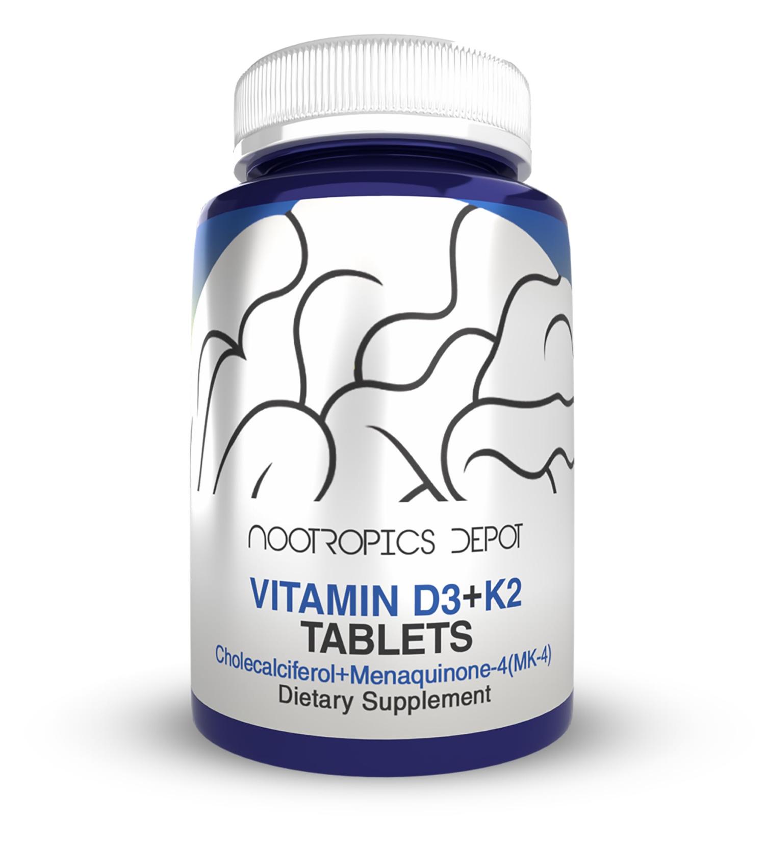 Nootropics Depot Vitamin D3 + K2 with Vitamin C Tablets | 60 Count | Cholecalciferol + Menaquinone-4 (MK-4) | Mood & Bone Health | Healthy Calcium Absorption 1 Count (Pack of 60) - Buy Online on GoSupps.com
