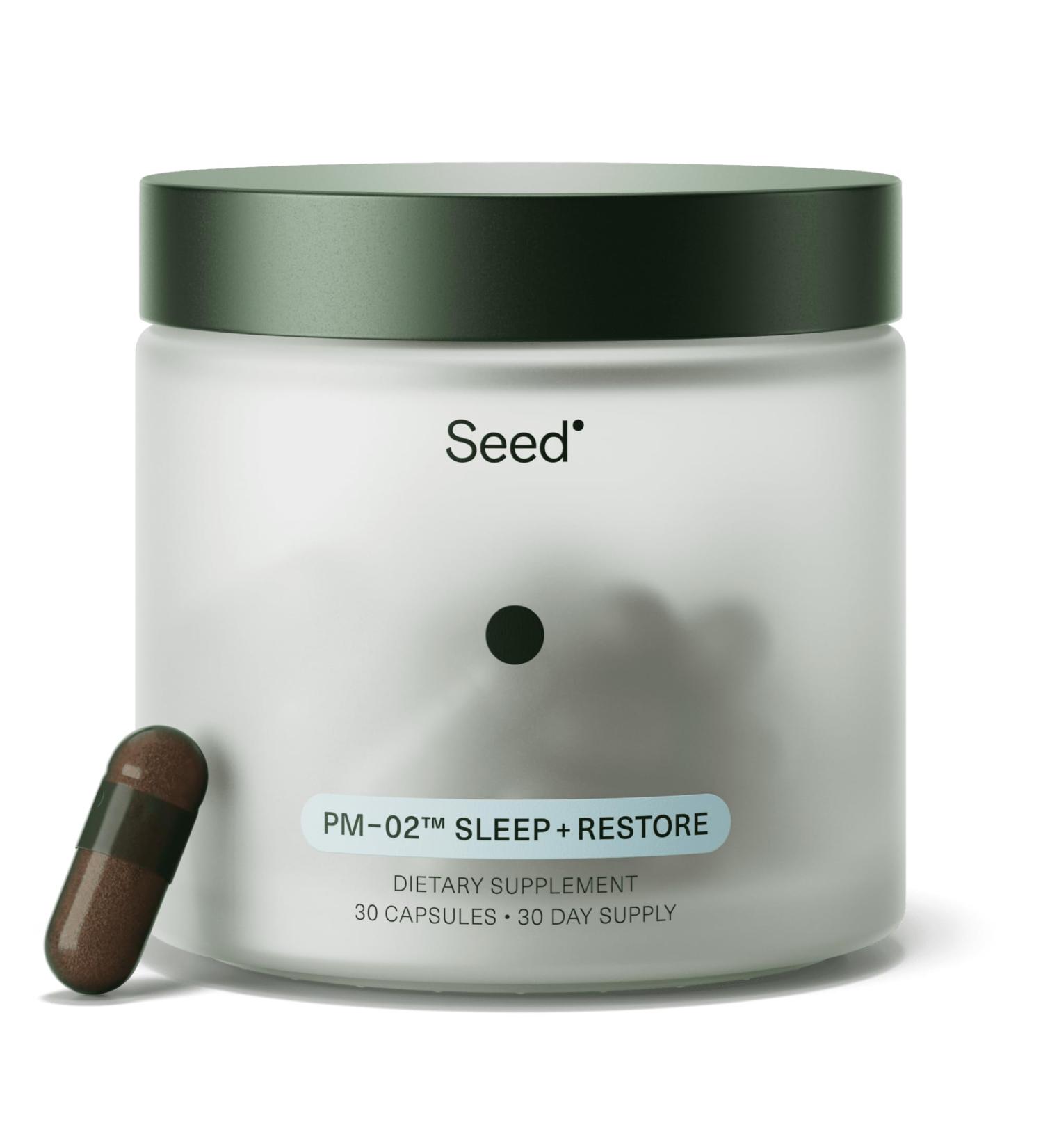 Seed PM-02 Sleep + Restore - Sleep Aid for Women & Men - Non-Habit Forming Bioidentical Melatonin & Ashwagandha - Vegan & Shelf-Stable - 30 Capsules (30-Day Supply) - Buy Online on GoSupps.com