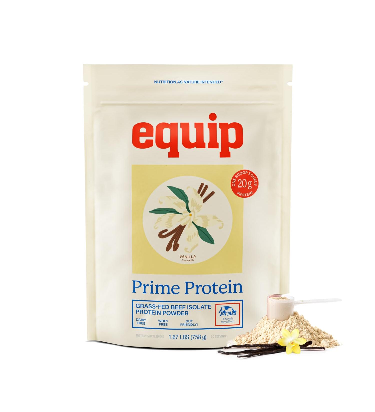 Equip Foods Prime Protein Powder | Clean Grass Fed Beef Protein Powder | Carnivore Protein Isolate | Paleo Keto Friendly | Gluten & Dairy Free | Helps Build & Repair Tissue | 30 Servings Vanilla Vanilla 30 Servings (Pack  - Buy Online on GoSupps.com