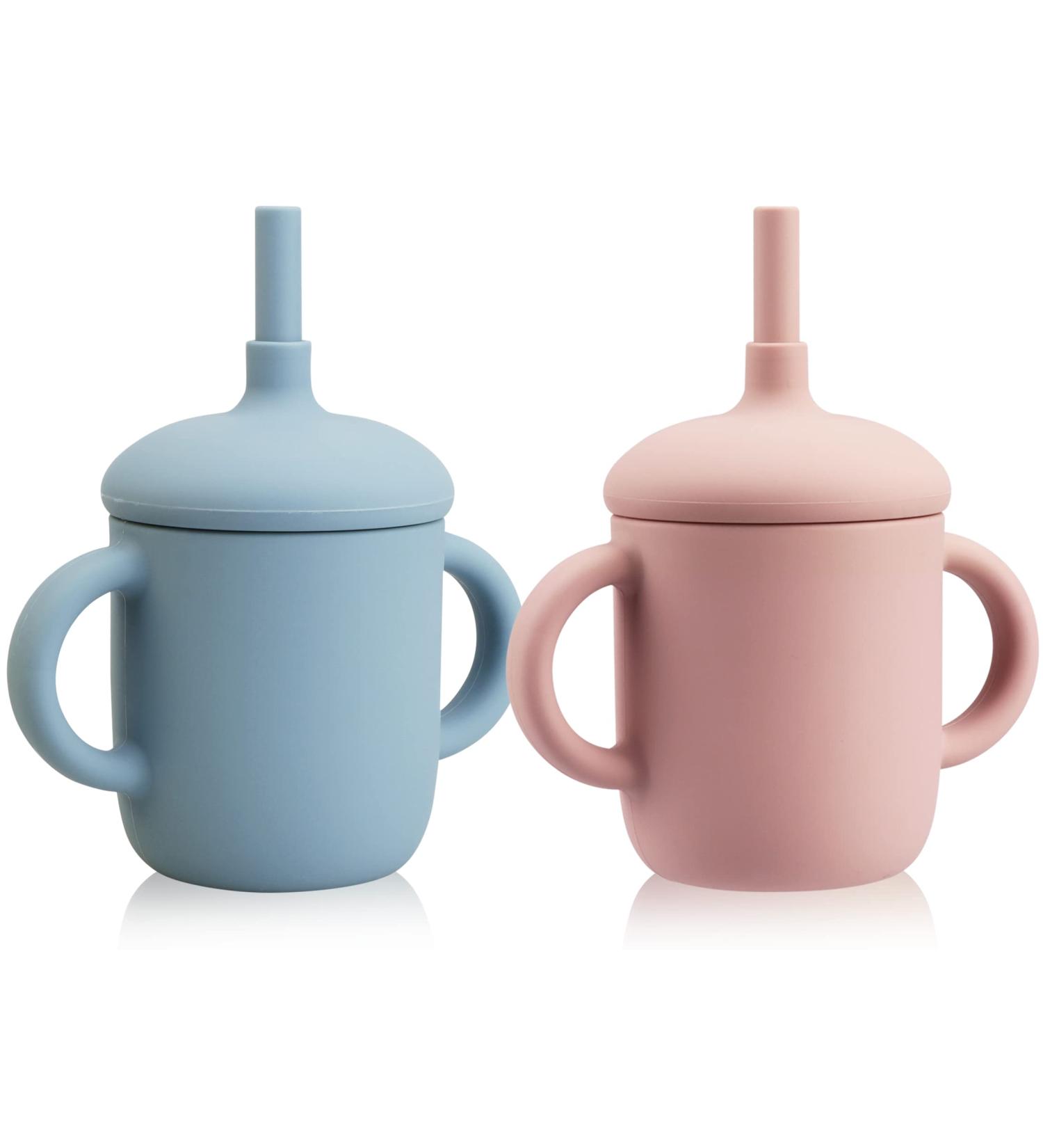 Mintlyfe Baby Trainer Cup (Pack of 2) BPA-Free Silicone Sippy Cup for Toddlers - 5 oz - Spill Proof with Handles, Lid, and Straw - Non-Slip - Blush & Ether - Buy Online on GoSupps.com