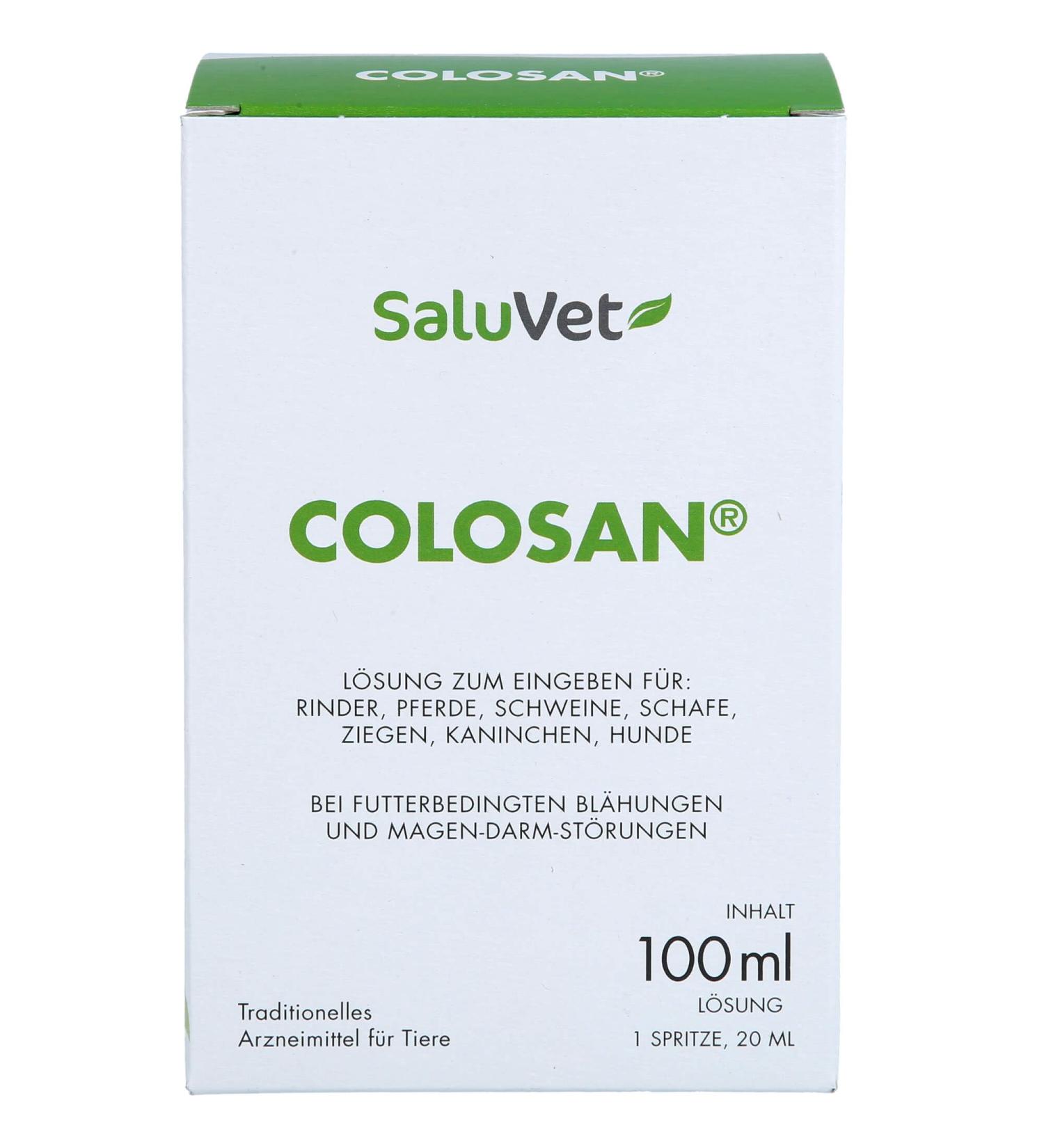 Saluvet Colosan 100 ml - Approved Medicine for Horses Cattle Pigs Sheep Goats Rabbits & Dogs | Treat Flatulence & Gastrointestinal Disorders - International Shipping Available - Buy Online on GoSupps.com