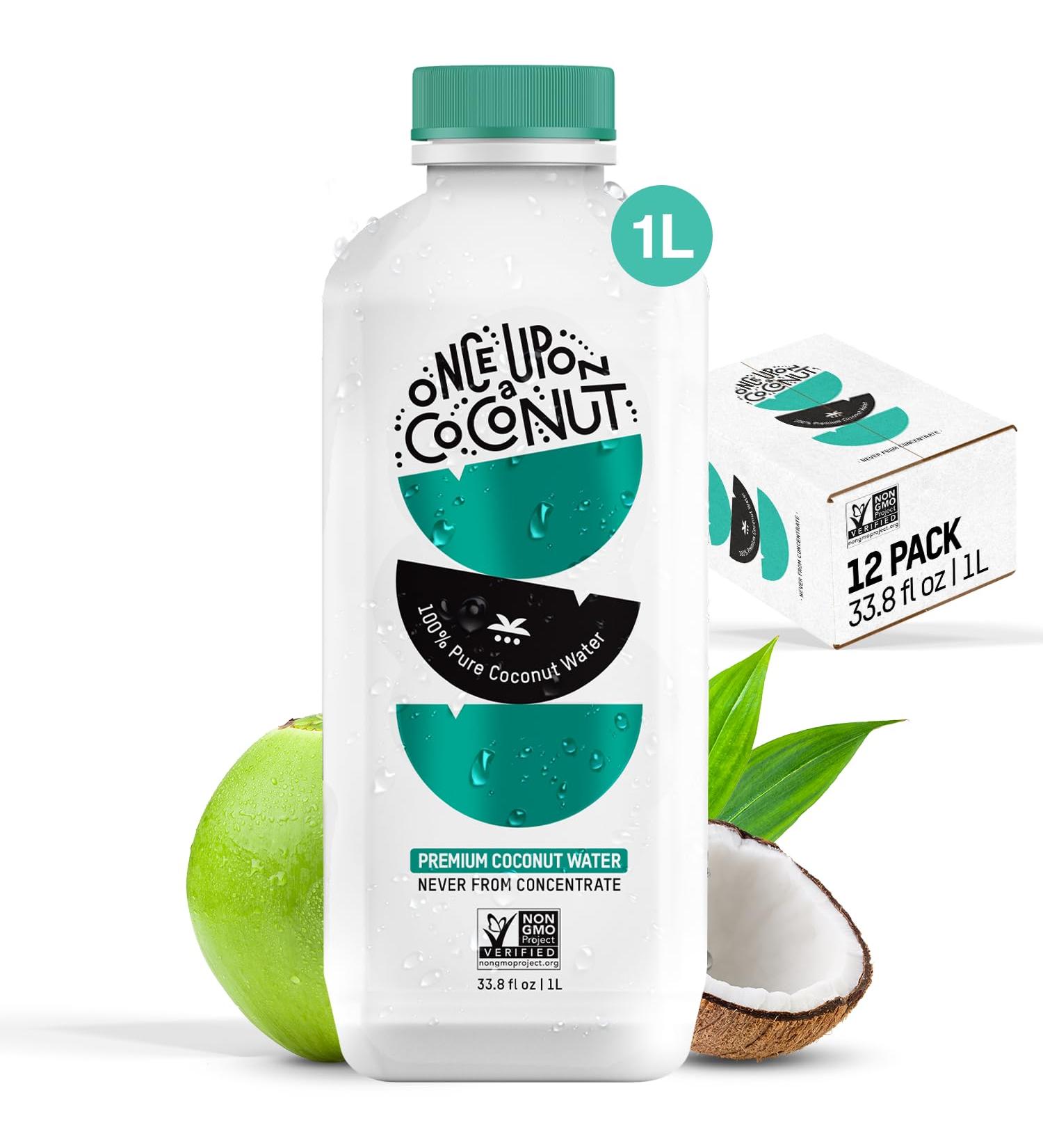 Once Upon a Coconut 100% Pure Coconut Water 1L - Low Calorie All-Natural Drink with Electrolytes - No Added Sugar or Sweeteners - Non-GMO - Gluten-Free - Pack of 12 (each 33.8 fl oz) 999.59 ml (Pack of 12) - Buy Online on GoSupps.com