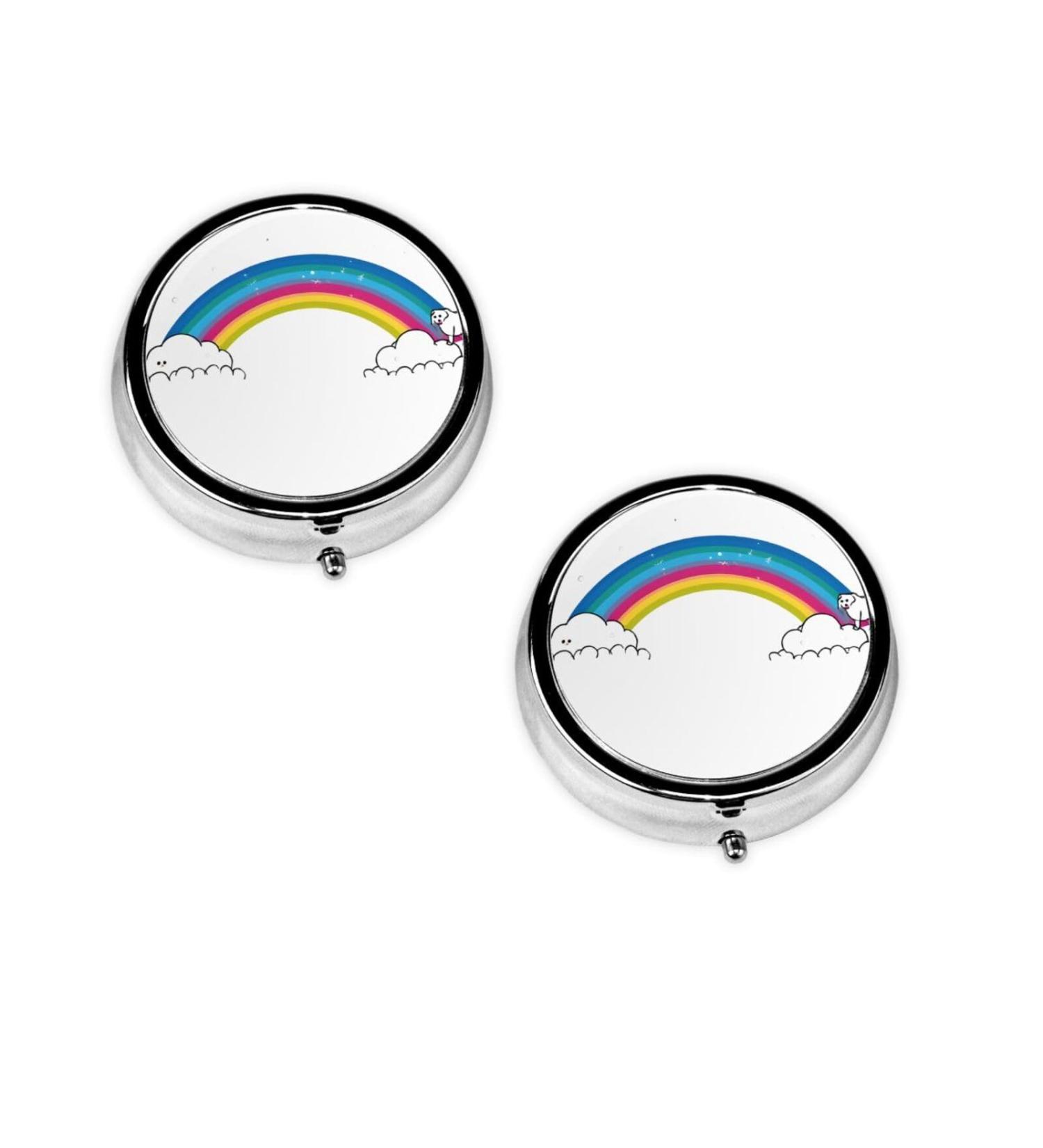 Shop Small Rainbow Round Pill Box | 3 Compartment Mini Travel Organizer for Vitamins & Medications - Buy Online on GoSupps.com
