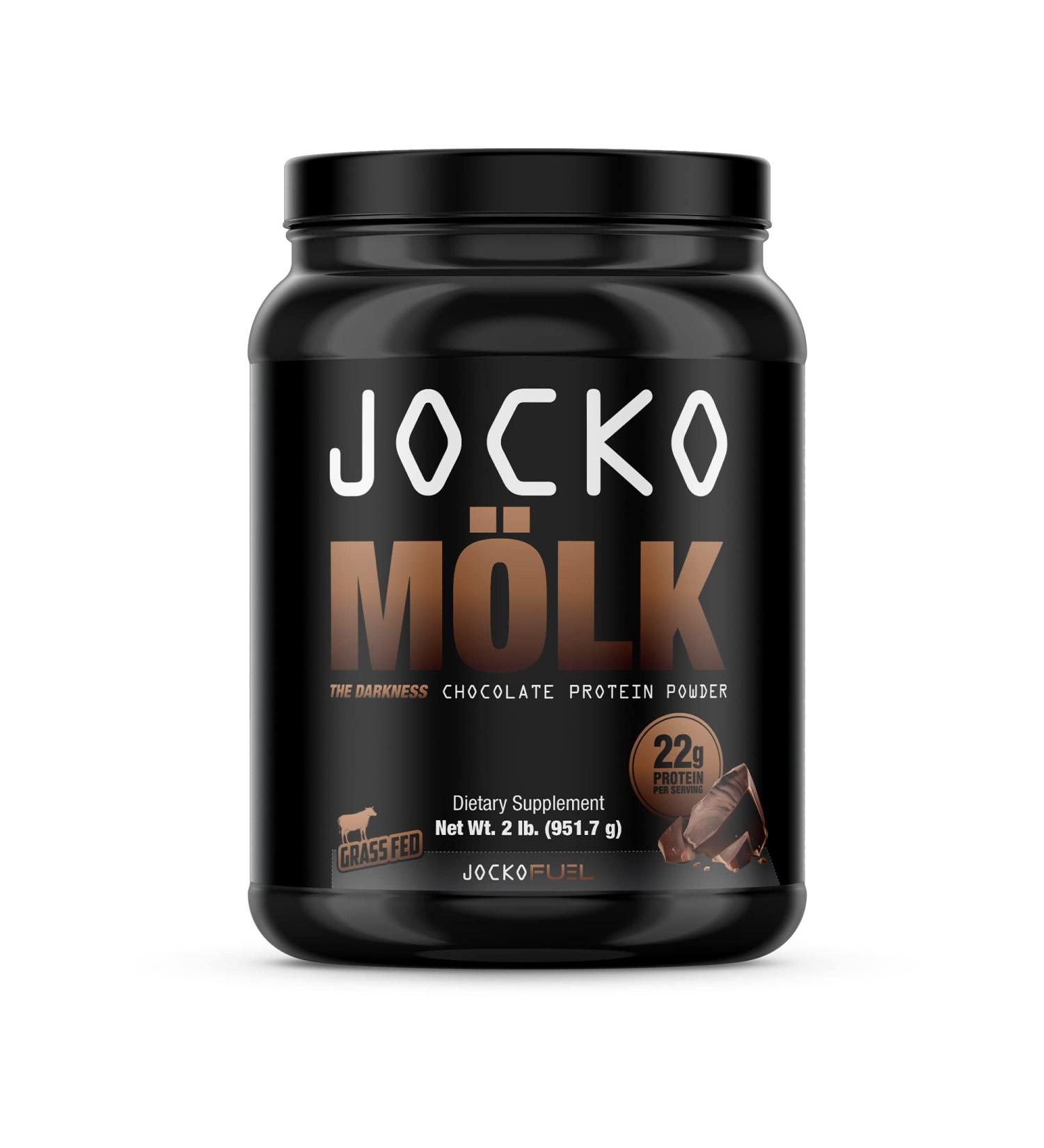 Jocko M lk Chocolate Protein Powder - Keto Friendly with Probiotics, Grass Fed Whey, Digestive Enzymes, Amino Acids - Sugar Free Monk Fruit Blend - 31 Servings - Supports Muscle Recovery and Growth - Buy Online on GoSupps.com