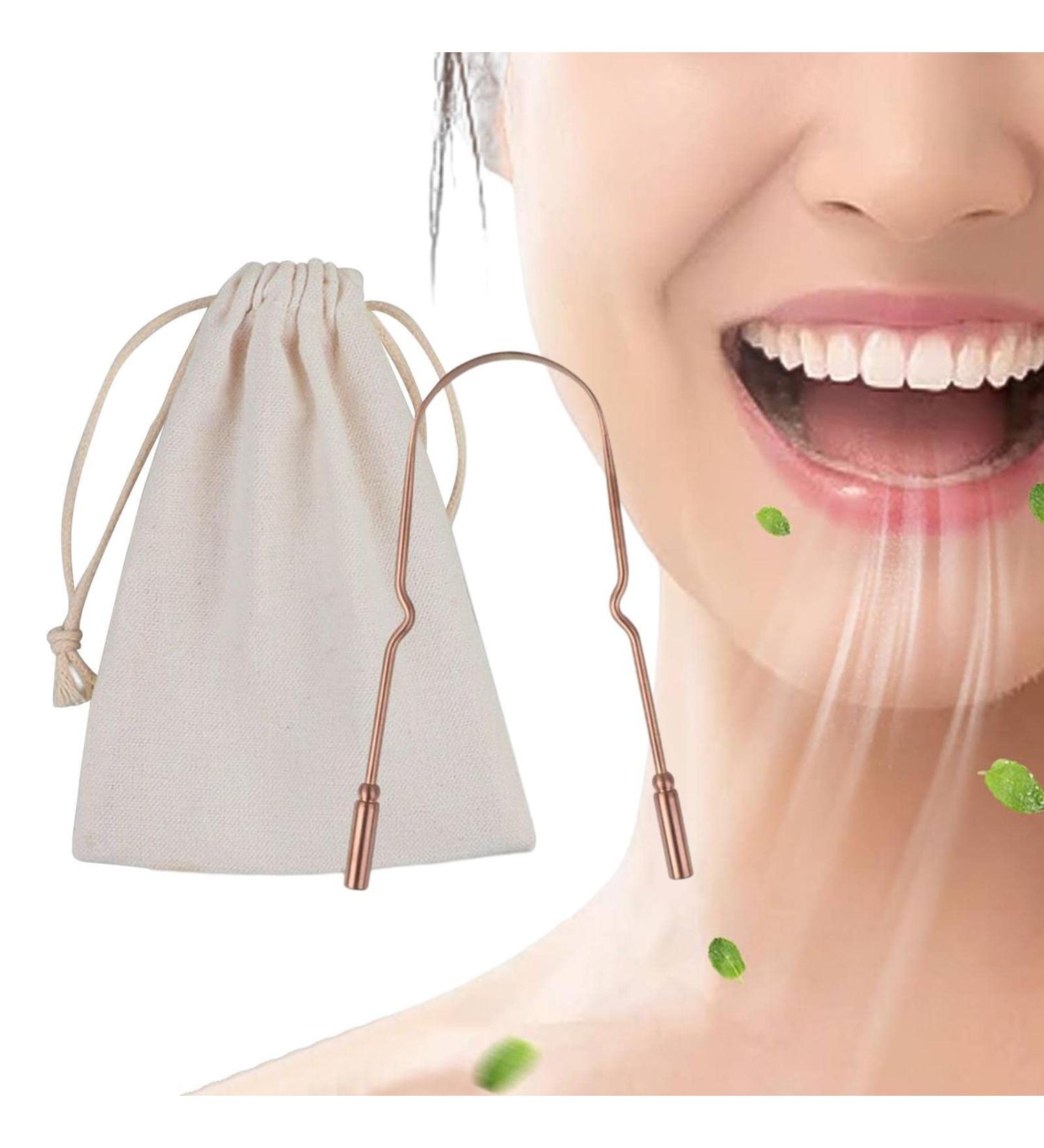 Qarido ZungenSchaber | Stainless Steel Tongue Scraper for Healthy Oral Hygiene | U-Shaped Design to Reduce Bad Breath | Antique Copper Cleaning Bag Included - Buy Online on GoSupps.com