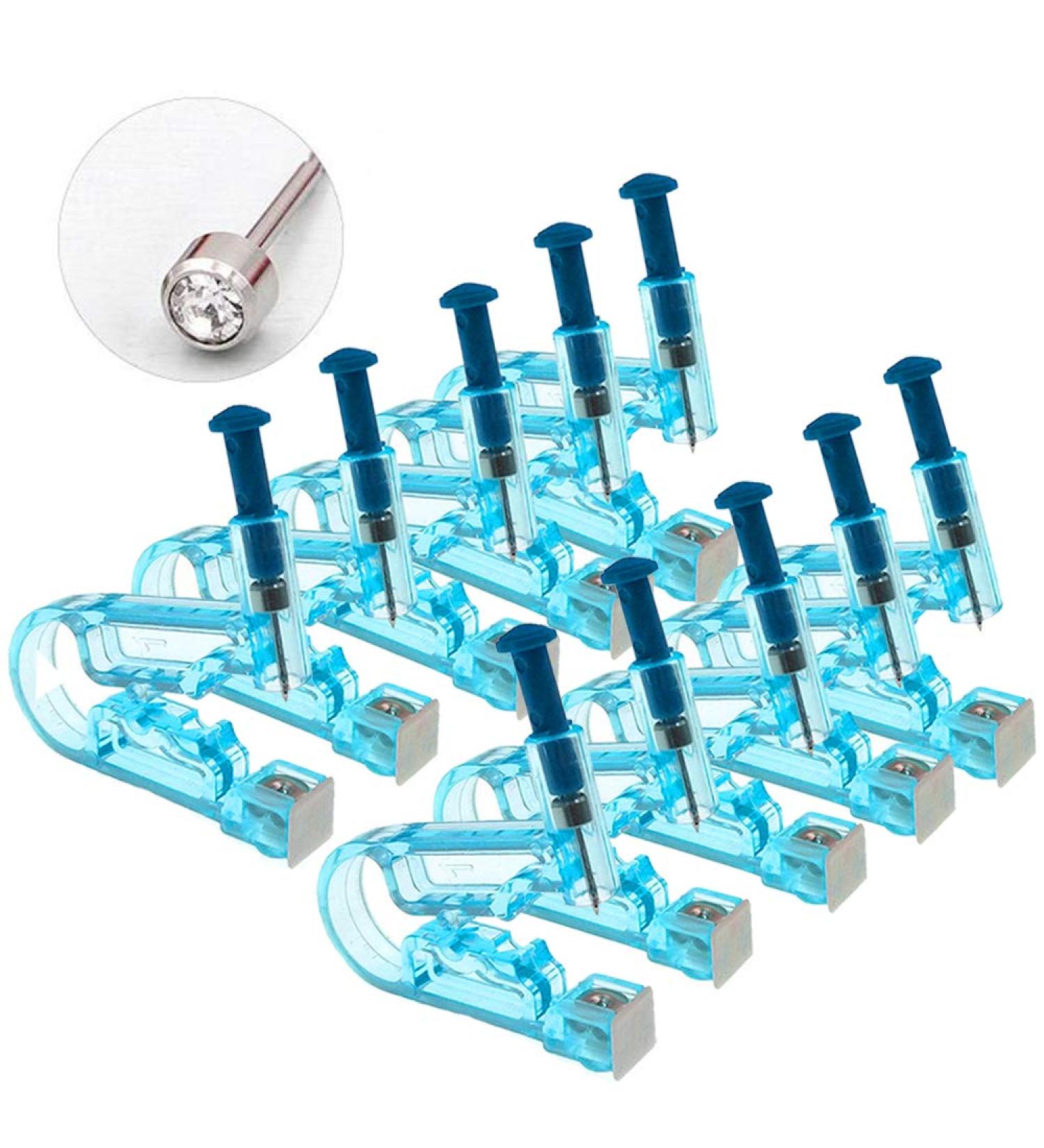10pcs Disposable Safety Sterile Ear Piercing Gun Unit Tool With Ear Stud Asepsis Pierce Kit (Silver White) - Buy Online on GoSupps.com