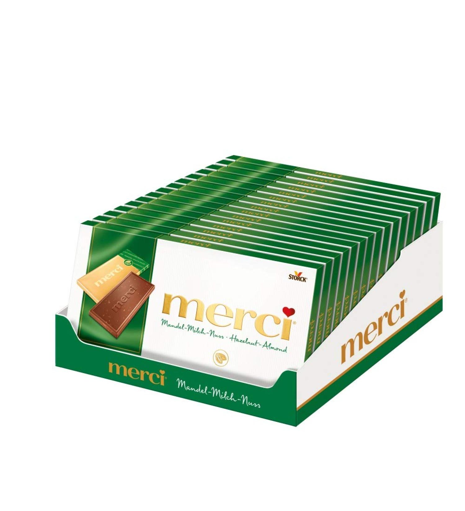  merci merci Table chocolate - almond nuts - 15 x 100 g - 4 small thin plates - Buy Online on GoSupps.com