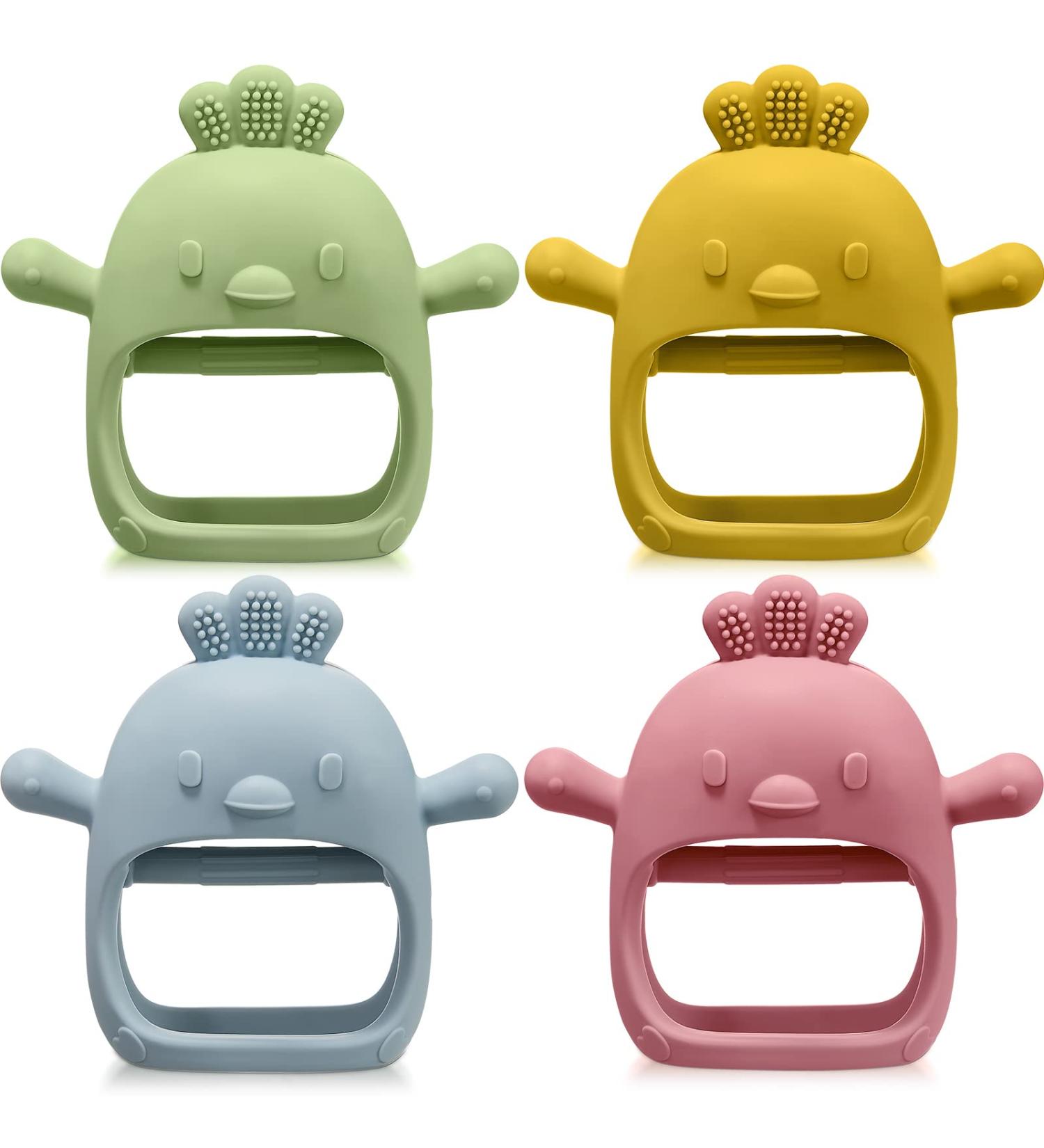 4 Pack Silicone Baby Teething Toys for 0-6 Months | Anti-Dropping Wrist Teethers | Chick Baby Chew Toy for Sucking Needs - Buy Online on GoSupps.com