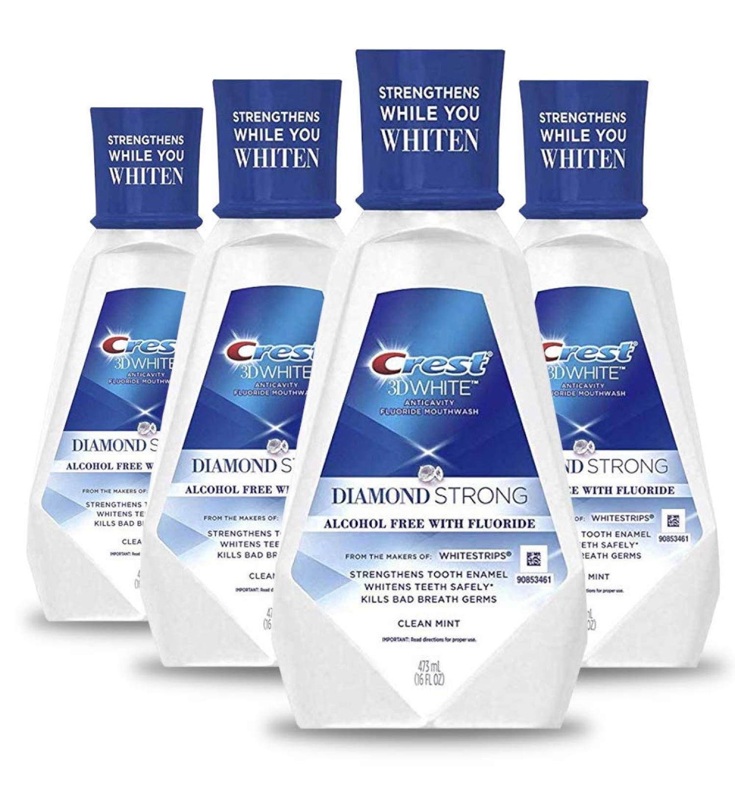 Crest 3D White Diamond Strong Mouthwash 473 mL (16 fl oz) 4 Count - Alcohol-Free, Fluoride Whitening Clean Mint - Pack of 4 - Buy Online on GoSupps.com