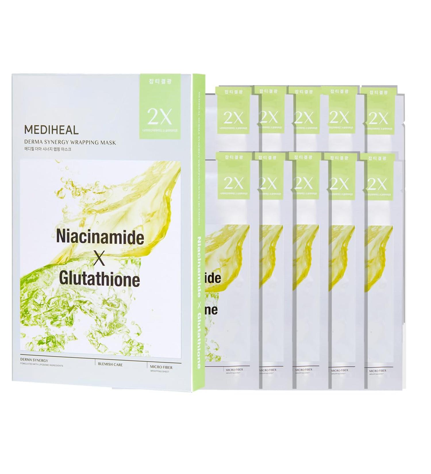 Mediheal Derma Synergy Wrapping Mask for Blemish Care - 10 Packs | Niacinamide & Glutathione for Skin Brightening & Improved Blemishes - Buy Online on GoSupps.com