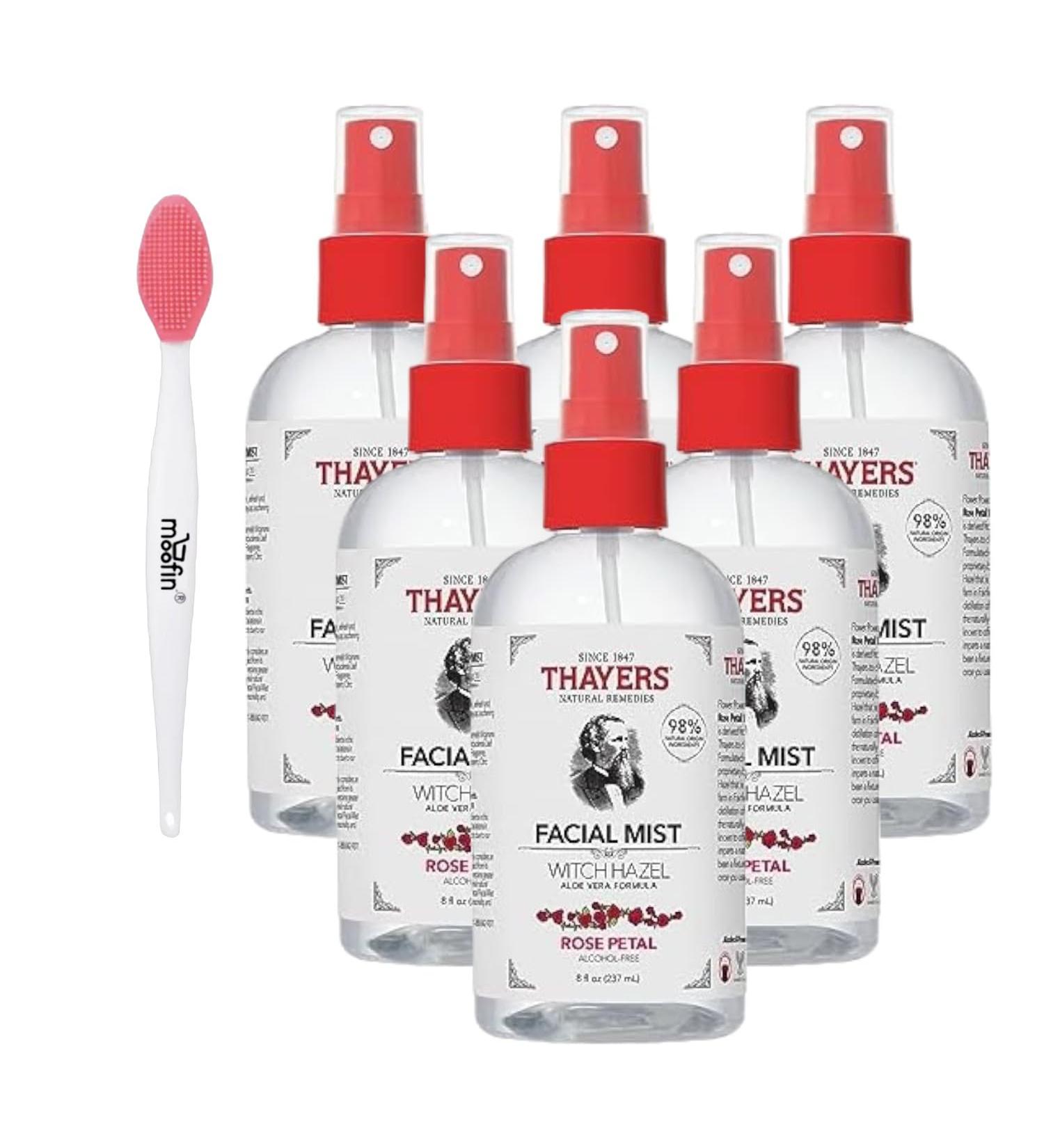 Witch Hazel Facial Mist Toner & Aloe Vera - 8oz Rose Petal | Alcohol-Free Hydrating Mist | Pack of 6 with Nose Cleaning Brush - Radiant Skin & Balance - Buy Online on GoSupps.com