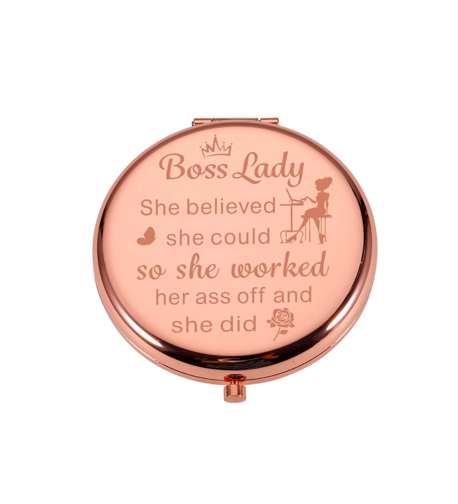 Boss Lady Gifts: Rose Gold Compact Mirror - Perfect Thank You and Inspirational Gift for Female Boss, Coworker, Manager - Ideal for Boss Day, Retirement, Going Away - Pink Travel Makeup Mirror for Her - Buy Online on GoSupps.com