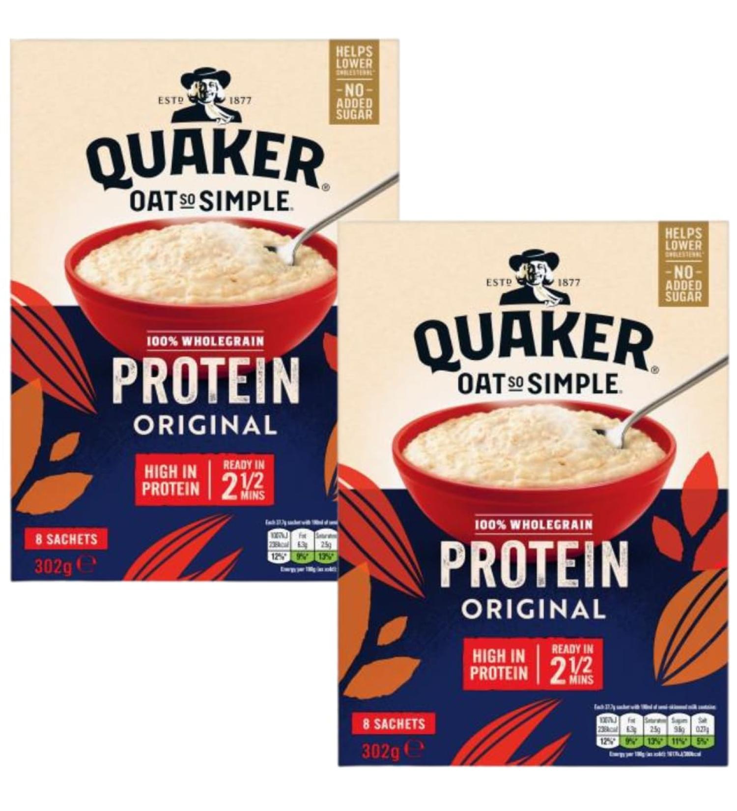 Protein Porridge Bundle With Quaker Oat So Simple Protein Original Porridge Sachets 8x38g Bags 302g Box (2 Pack)