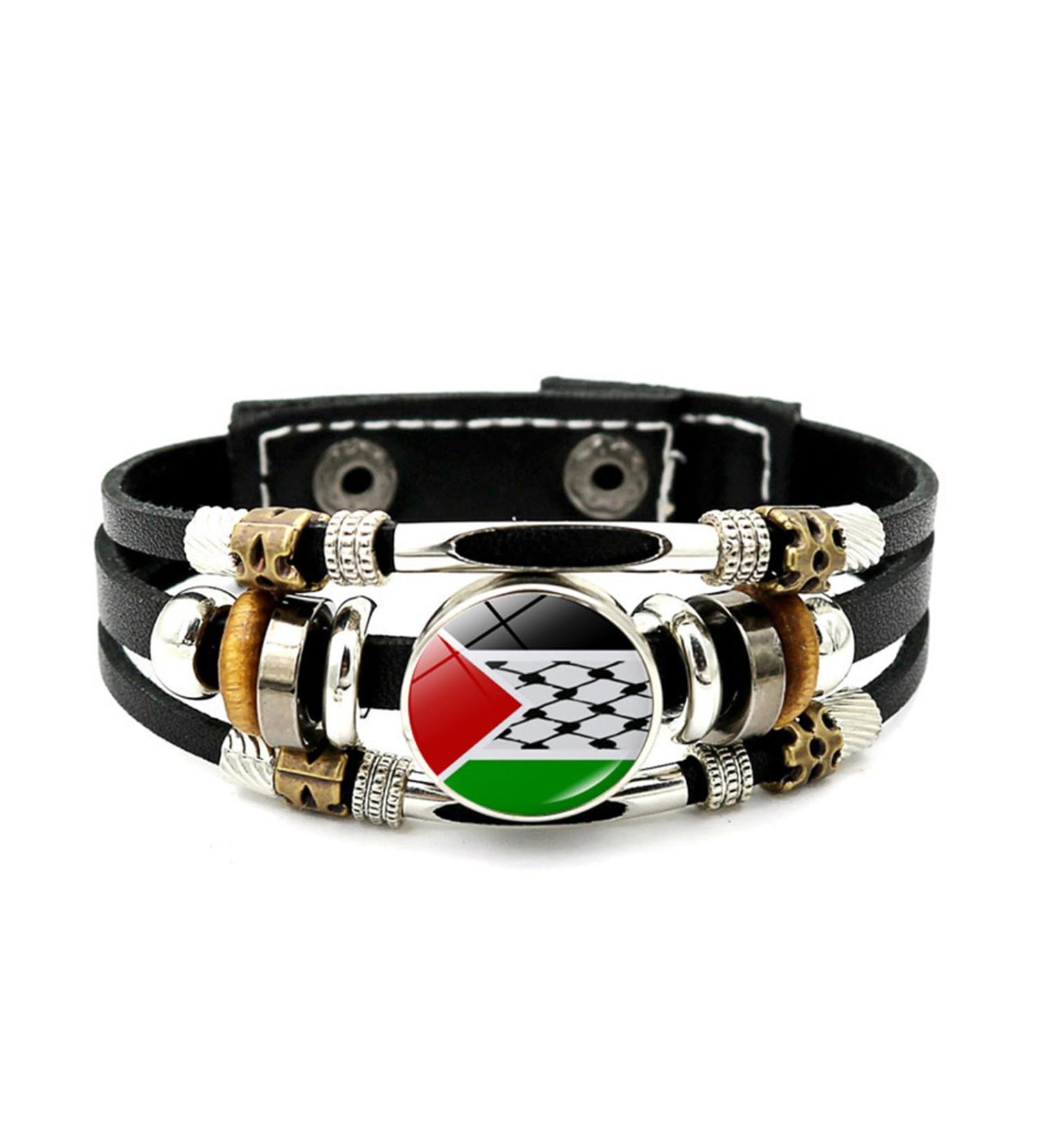 Kuaiyiju Leather Palestine Flag Bracelet - Multi-Layer Woven Pearl Jewelry for Men & Women | Fashion Accessories - Buy Online on GoSupps.com