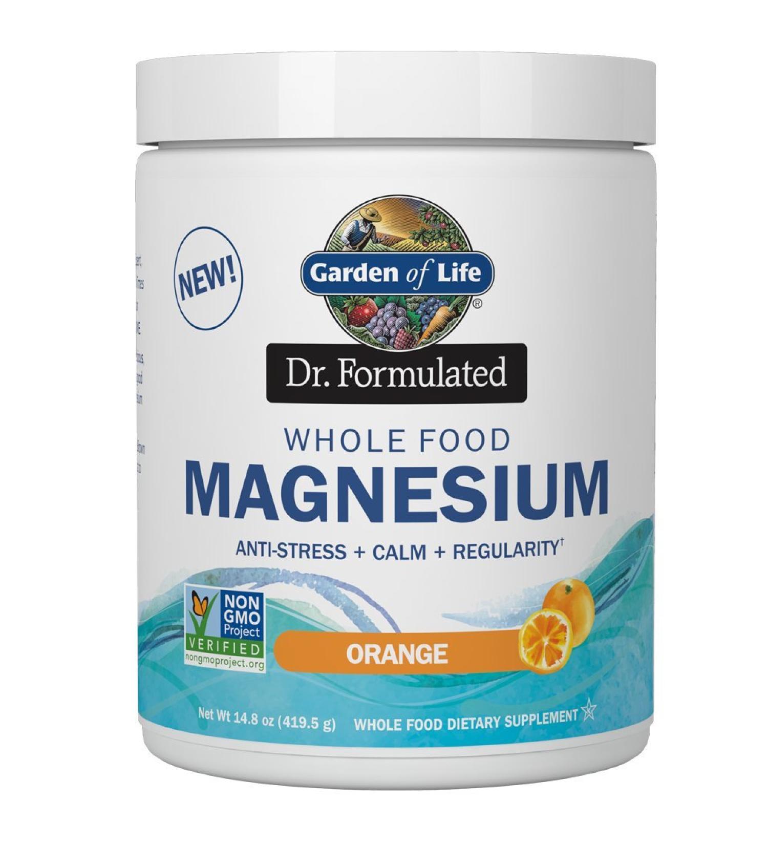 Garden of Life Dr. Formulated Magnesium Powder - Orange Flavor, 14.8 oz (419.5 g) - Natural Muscle Relaxation & Energy Support - Buy Online on GoSupps.com