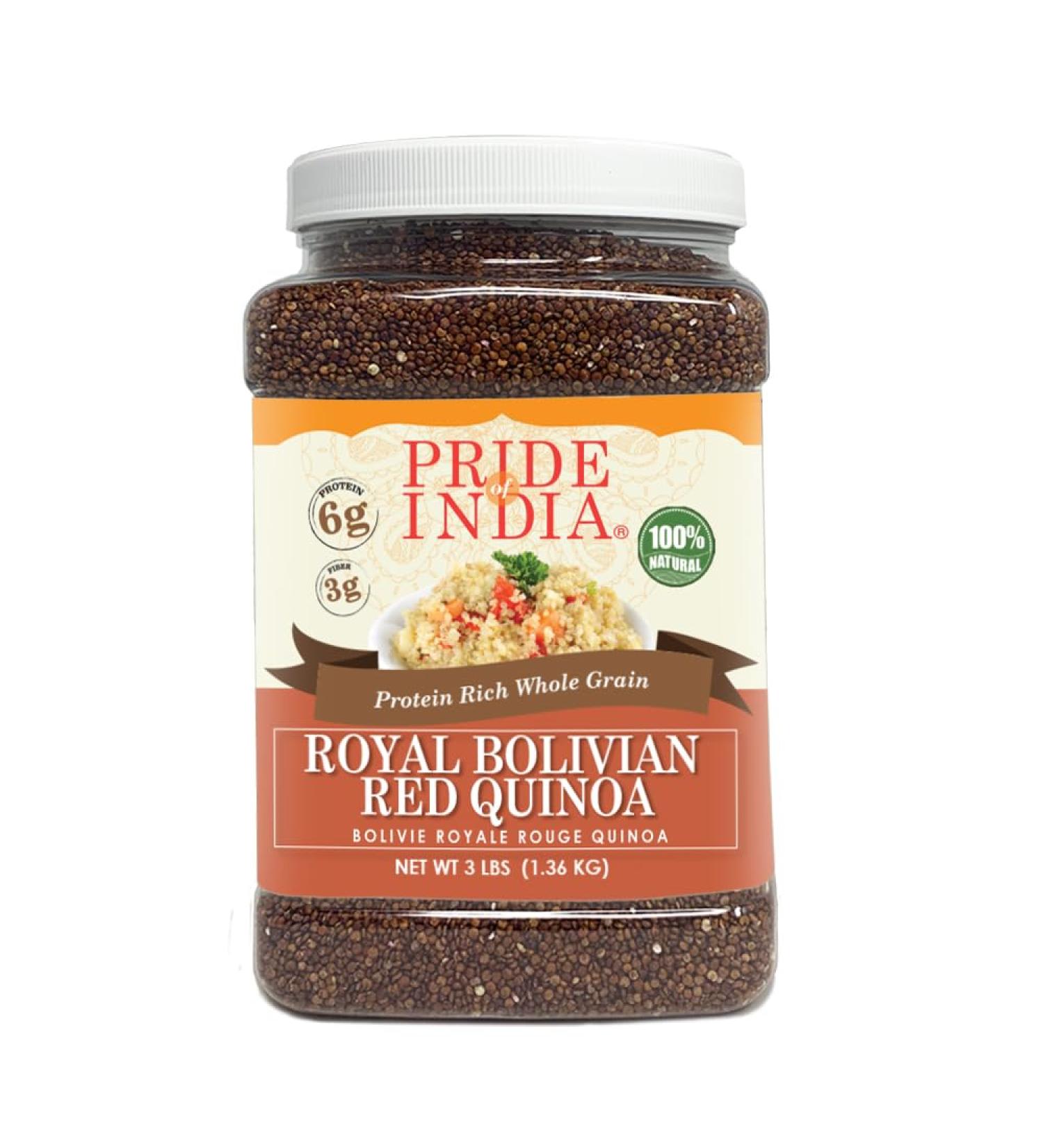 Pride Of India - Natural Royal Red Bolivian Quinoa - Protein Rich Whole Grain Jar 3.3 Pound (1.5 Kilo) Jar (2.2 Pound + 50% Extra Free 3.3 Pounds Total) - Buy Online on GoSupps.com