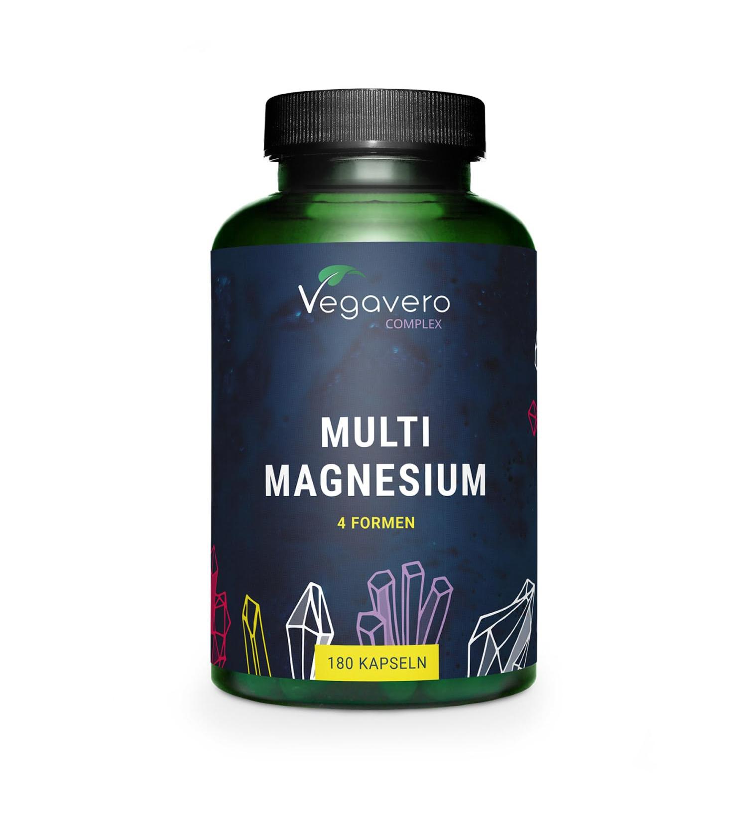 Magnesium Complex 375 mg | 180 Capsules | 4 FORMS - Bisglycinate Malate Citrate and Taurate | With Vitamin B2 & B6 | Superior Absorption | No Additives & Vegan | Vegavero  - Buy Online on GoSupps.com