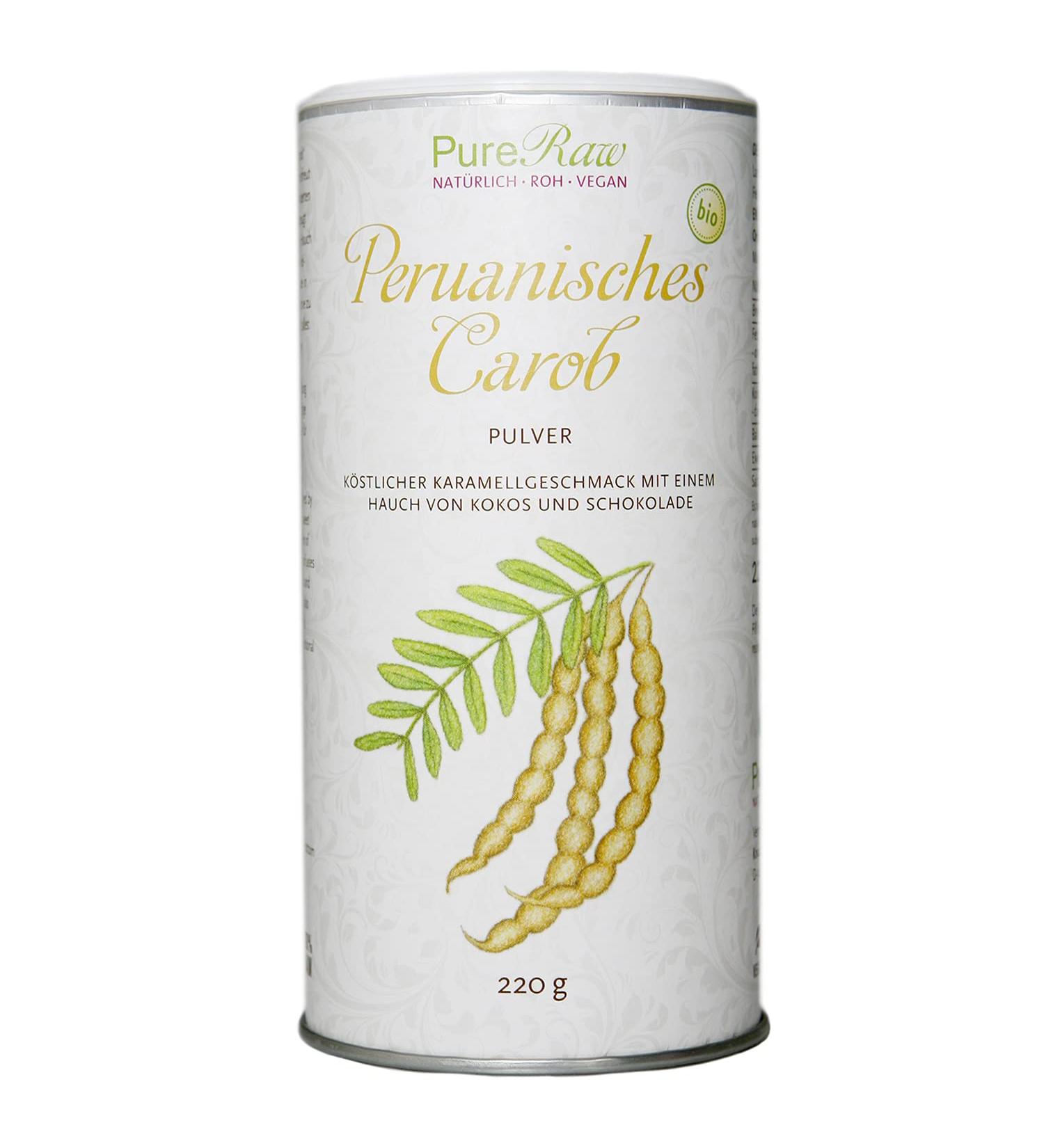 Buy Organic Raw Vegan Peruvian Carob Powder 220g | Sweet Caramel Taste Fiber-Rich & Mineral-Packed - Pureeraw - Buy Online on GoSupps.com