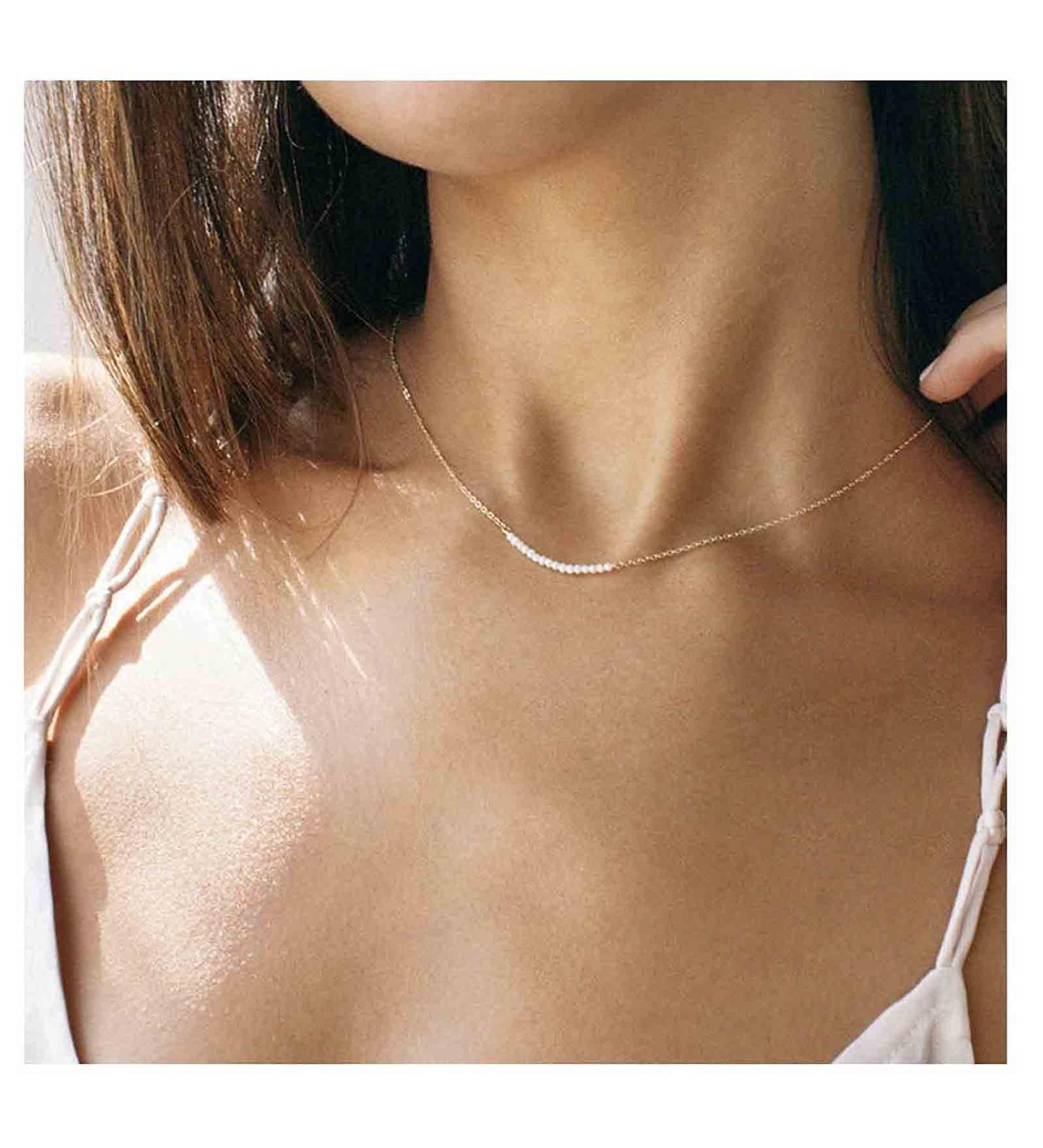 Boho Pearl Pendant Necklace - Gold Bar Choker & Bridal Jewelry for Women & Teen Girls - Buy Online on GoSupps.com