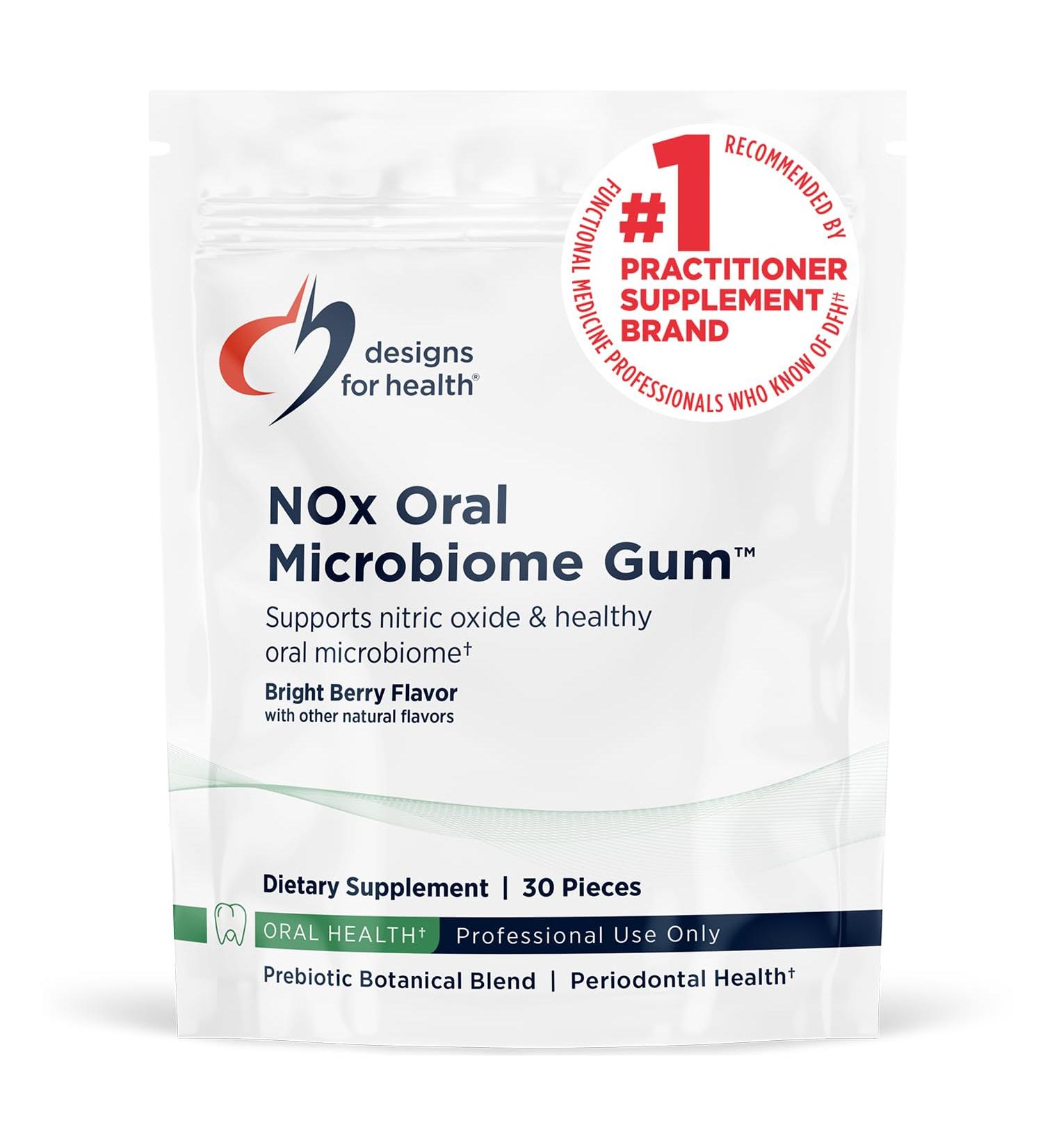 Designs for Health NOx Oral Microbiome Gum Bright Berry - Nitric Oxide Booster Chewing Gum Prebiotic Blend & Vitamin C - Vegan Sugar Free (30 Pieces) - Buy Online on GoSupps.com
