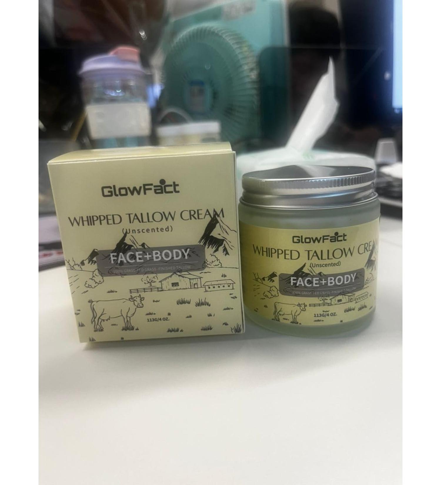 100% Grass Fed-Grass Finished Tallow Cream for Face & Body - Grass Fed Beef Tallow for Skin 4 oz - Organic Grass-Fed Tallow Unscented Whipped Tallow Moisturizer Cream for All Skin Types