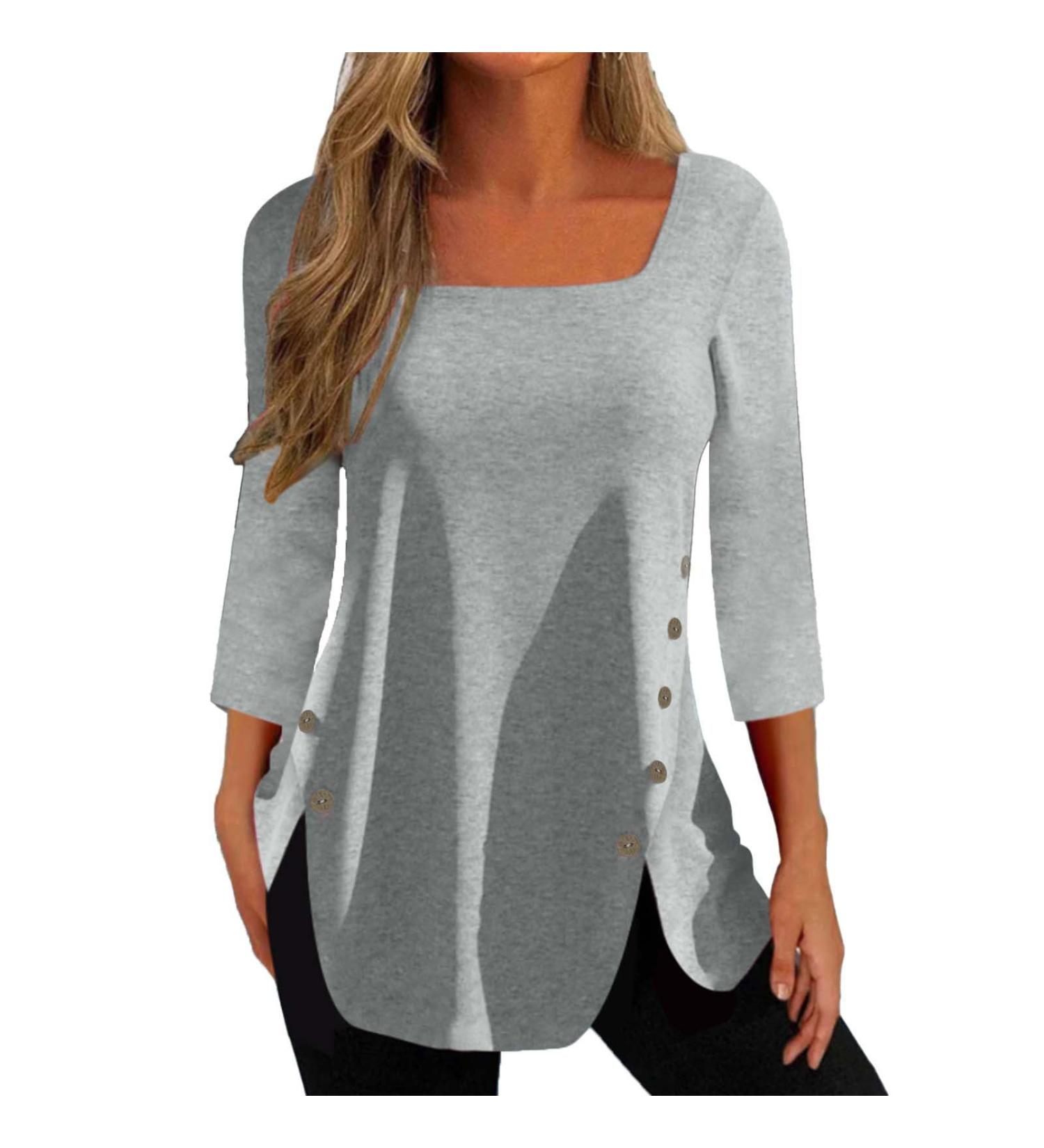 tsaChick Women's Side Button Sweatshirt Long Sleeve Square Neck Top - Black Hoodie S-XXL Gray XL - Buy Online on GoSupps.com