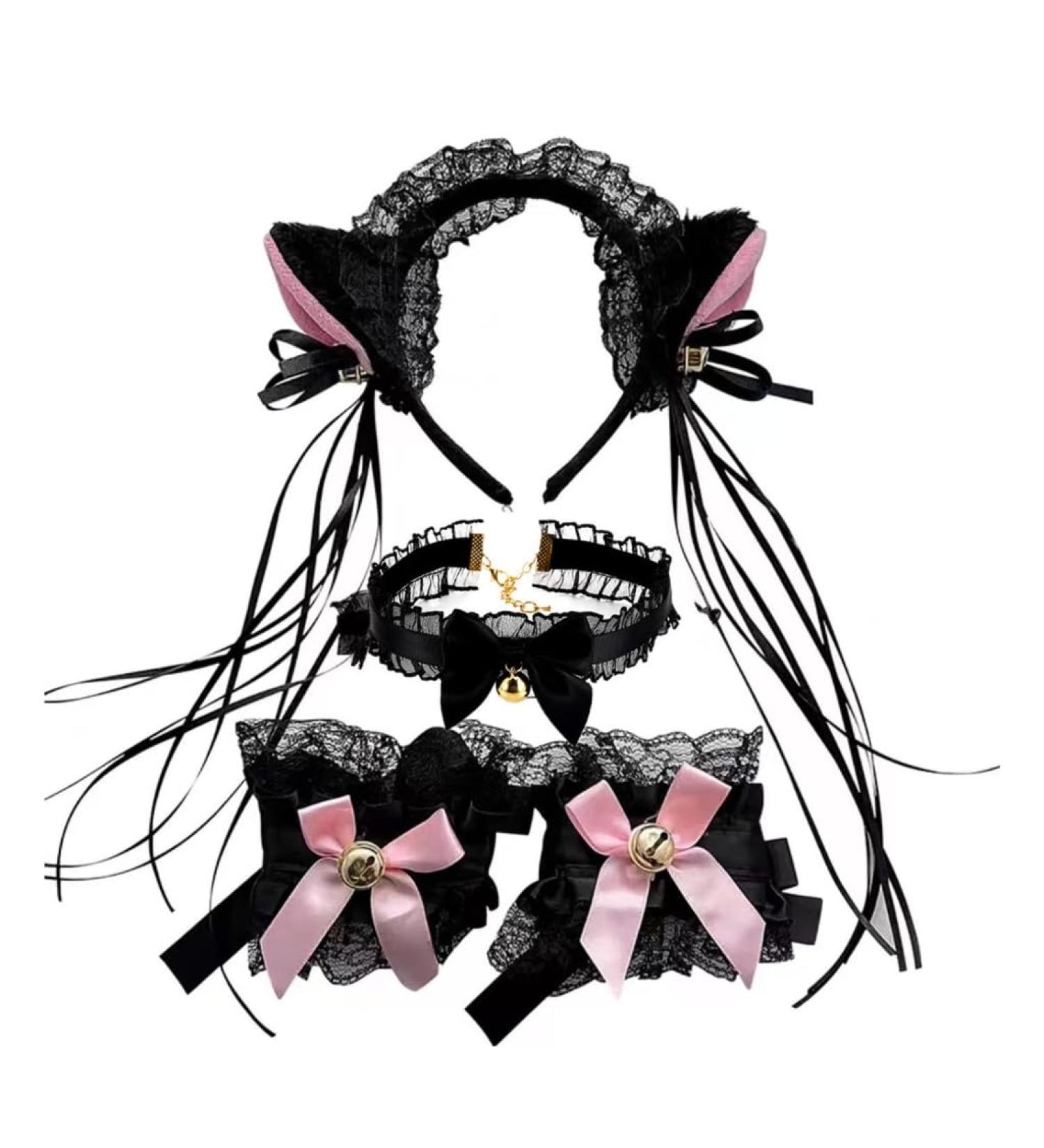 TQUXNGA 1set Halloween Cosplay Ear Headband and Choker/Lace Cuffs/Tail Cosplay Lovely Costume Party Accessories for Adult 5 - Buy Online on GoSupps.com