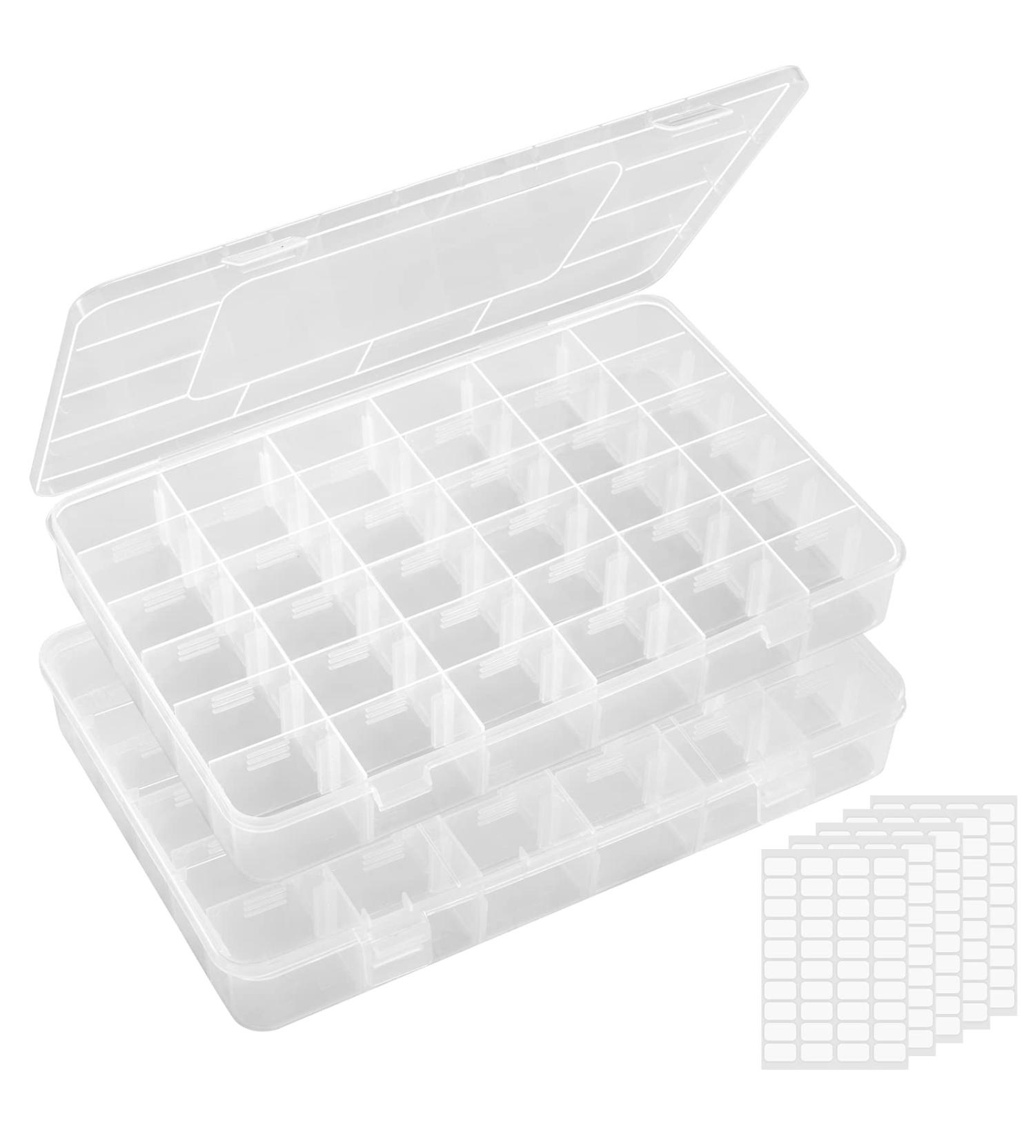 Lifewit 2 Pack 36 Grids Clear Stackable Plastic Organizer Storage Box Container with Adjustable Dividers for Beads Art DIY Crafts Jewelry Fishing Tackle with 5 Sheet Label Stickers - Buy Online on GoSupps.com