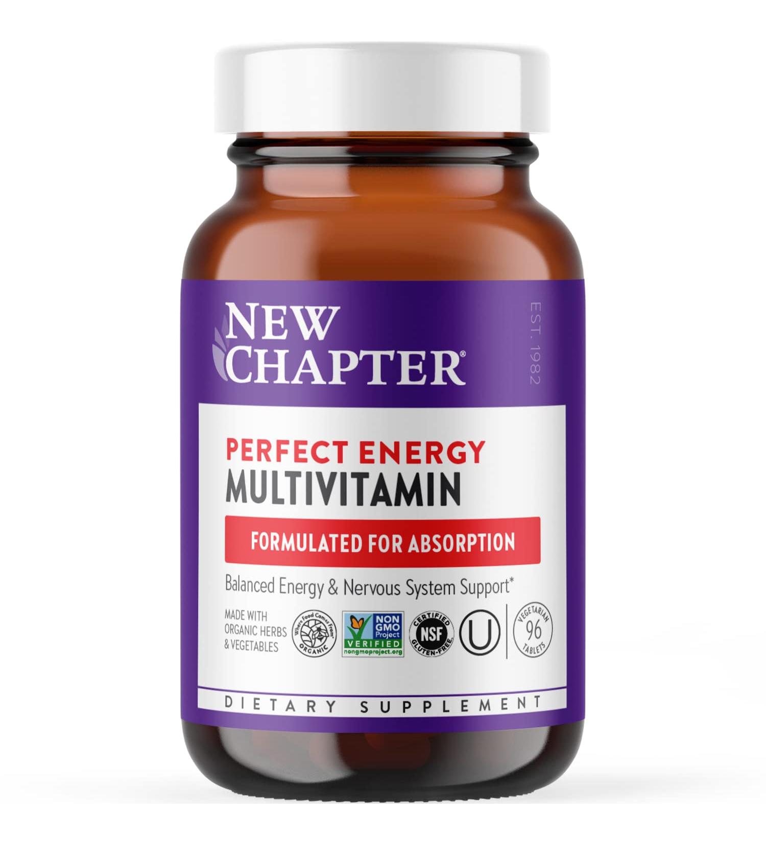 New Chapter Energy Supplement - Perfect Energy Multivitamin for Balanced Energy + Stress Support with B Vitamins + Vitamin D3 + Organic Non-GMO Ingredients - 96 ct 96.0 Servings (Pack of 1) Energizing Multivitamin - Buy Online on GoSupps.com