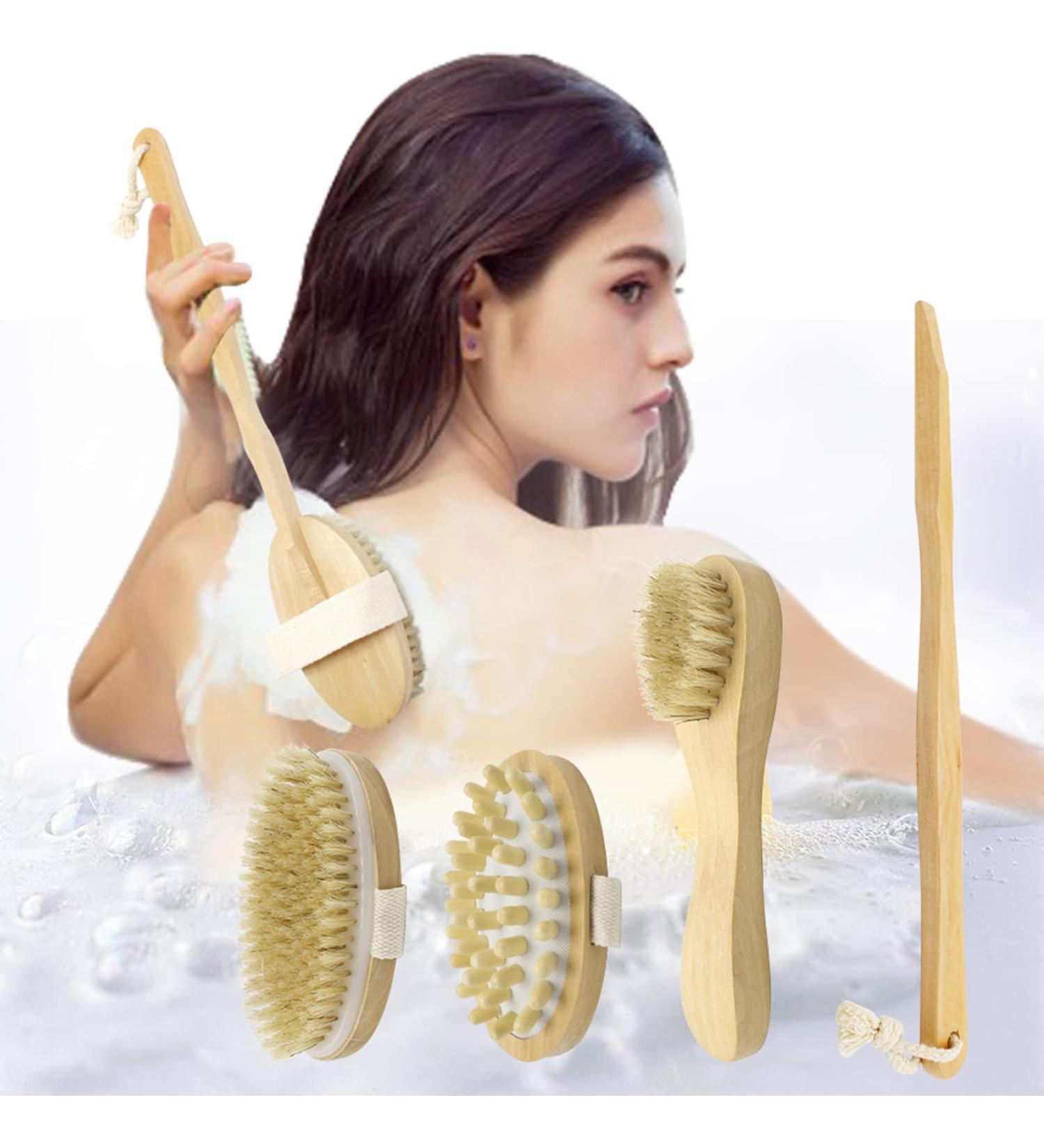 3-Piece Dry Brush Set for Cellulite & Lymphatic Massage | Natural Boar Bristles Exfoliating Body Brush with Long Handle, Face Brush & Cellulite Massager - Dead Skin Remover - Buy Online on GoSupps.com