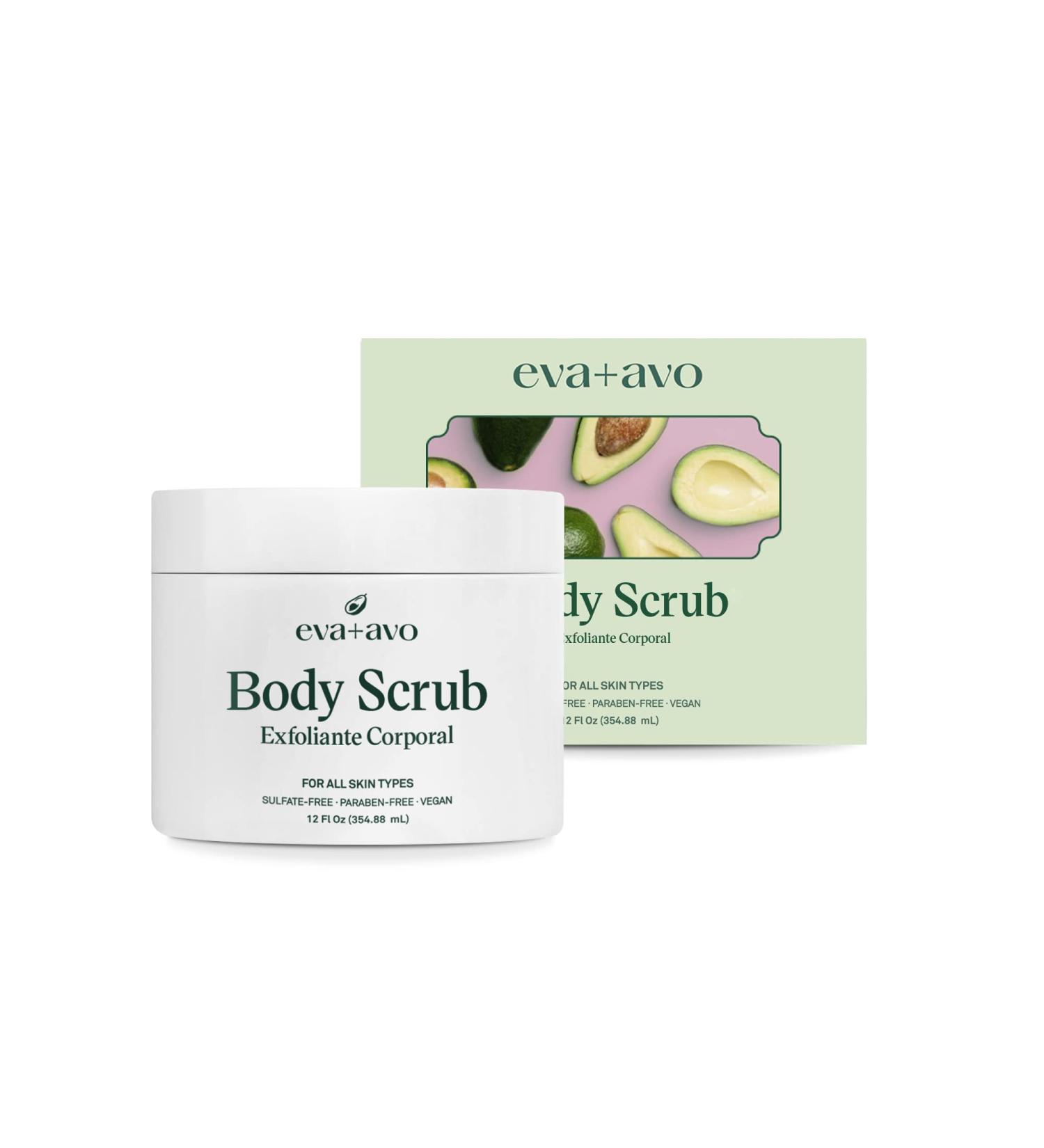 Eva + Avo Exfoliating Body Scrub Gentle & Nourishing Natural Formula for Dry Rough & Combination Skin Daily Body Scrub for Women & Men Hydrating Soft Skin Exfoliator 12 Fl Oz Pure Avocado 12 Ounce (Pack of 1)