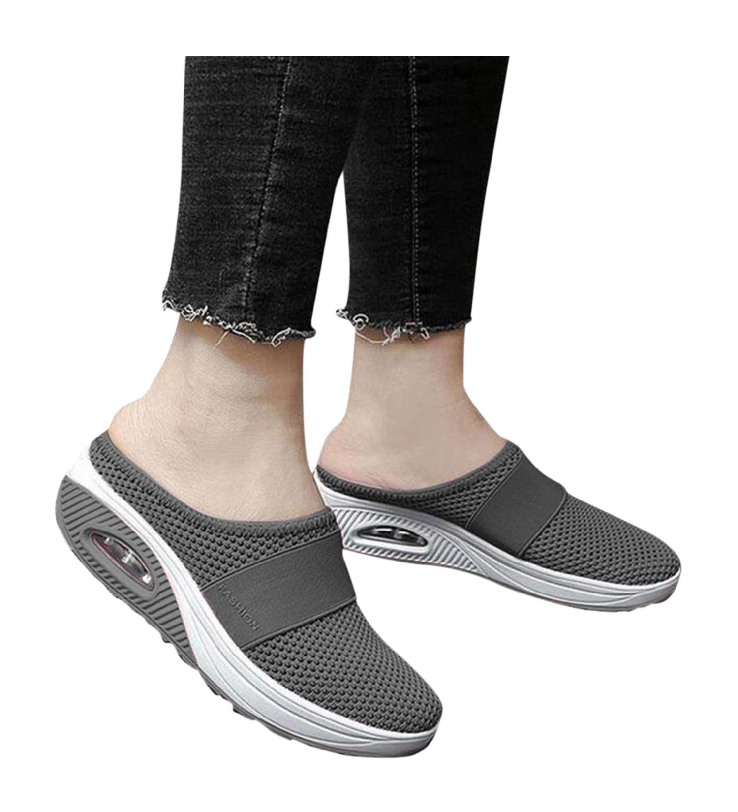 PGOJUNI Diabetic Slip-On Walking Shoes - Orthopedic Air-Cushion Slip-On Sneakers for Women - Size 10, Dark Gray - Buy Online on GoSupps.com