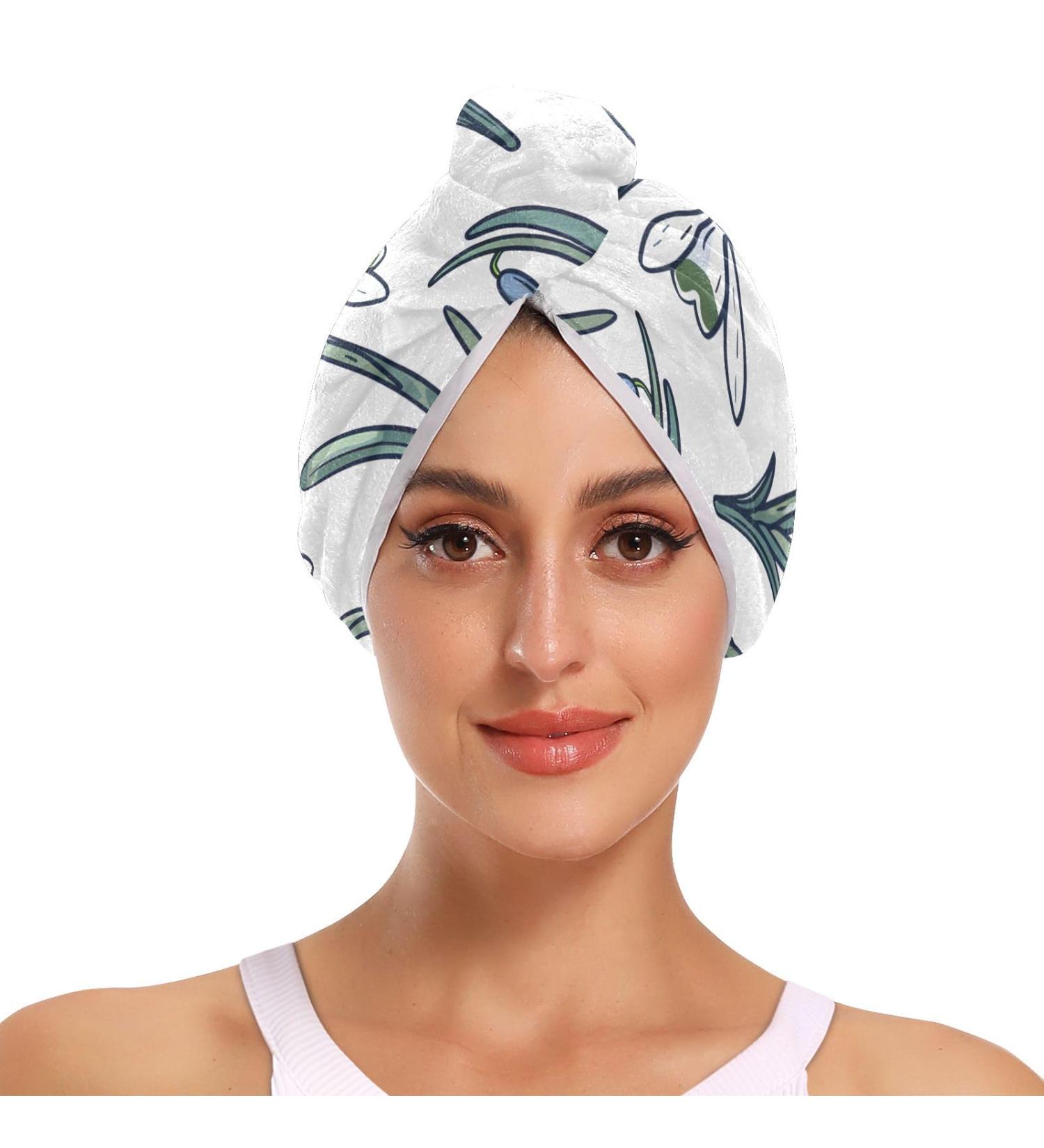 Snowdrops Flowers Hair Towel 2 Pack - Super Absorbent Quick Dry Hair Turbans for Women & Girls | Perfect Hair Drying Solution - Buy Online on GoSupps.com