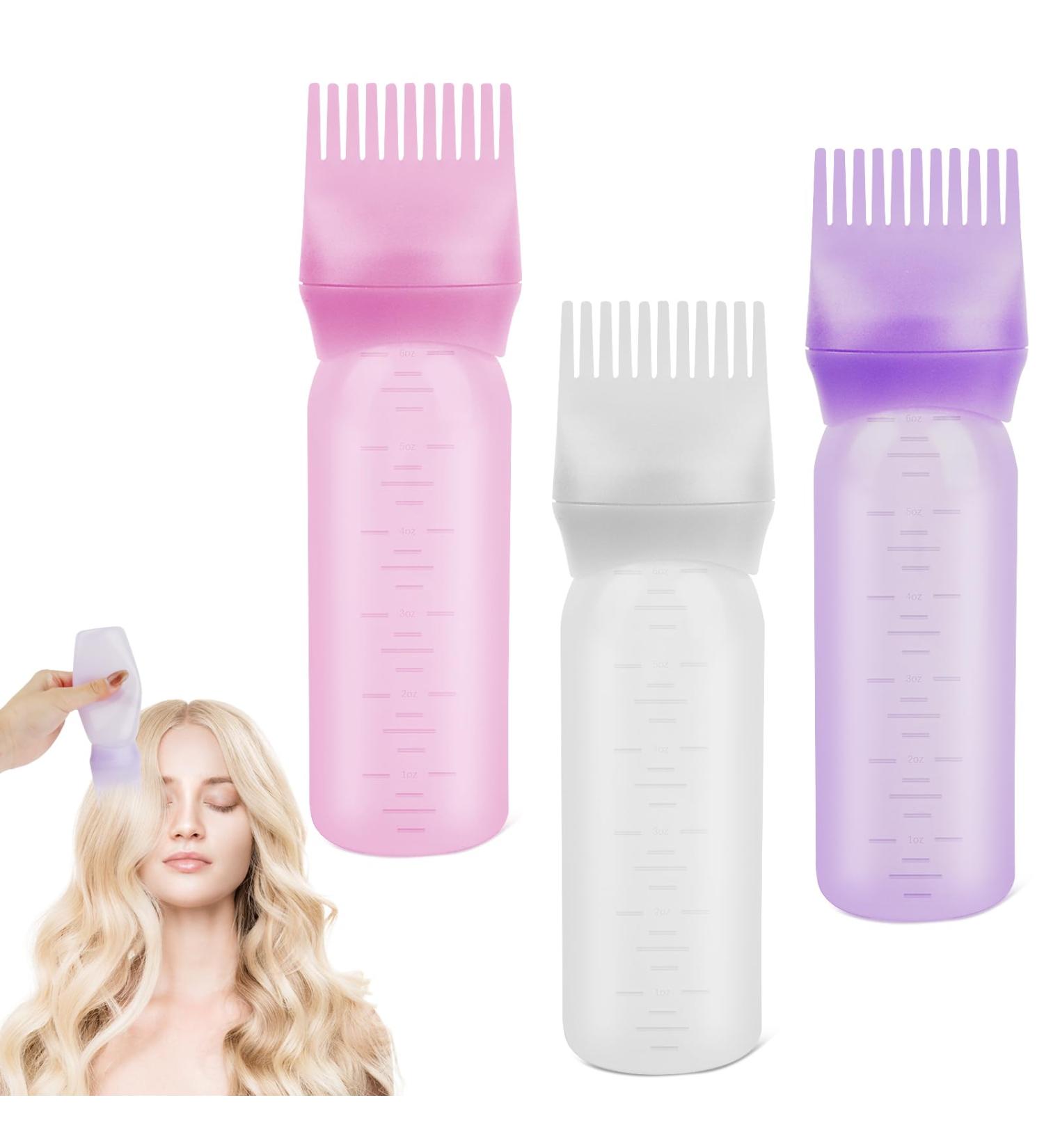 Ukofew 3-Piece Hair Oil Applicator Set - 160ml Bottles for Precise Hair Oiling & Coloring - Root Ridge Applicator in White Purple Pink - Buy Online on GoSupps.com