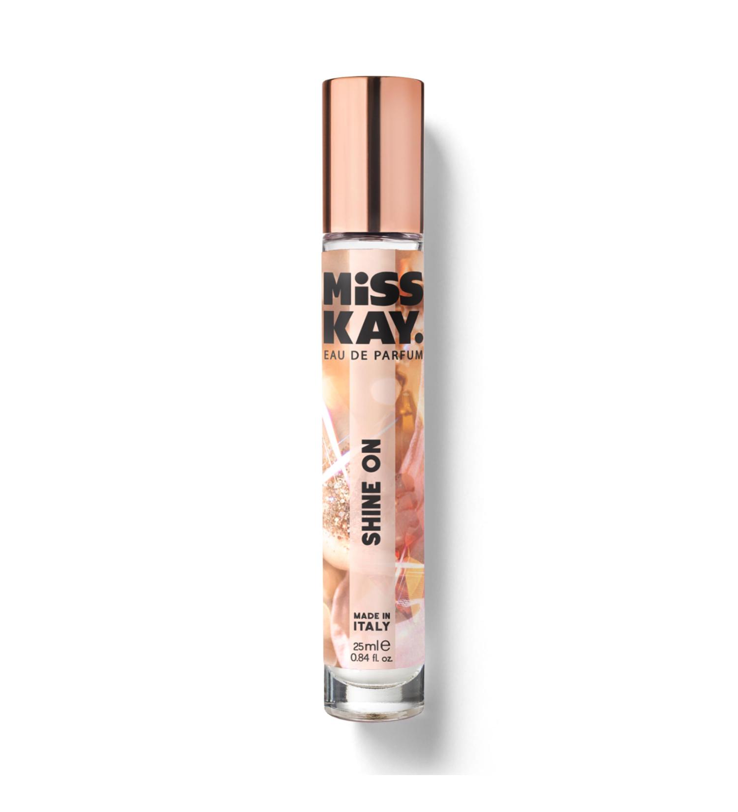 Miss Kay Shine On Eau de Parfum 25ml - Floral Chic & Warm Asian Glow - Notes of Gardenia White Peach & Pear - Made in Italy 100% Vegan Cruelty Free & Paraben Free - Buy Online on GoSupps.com