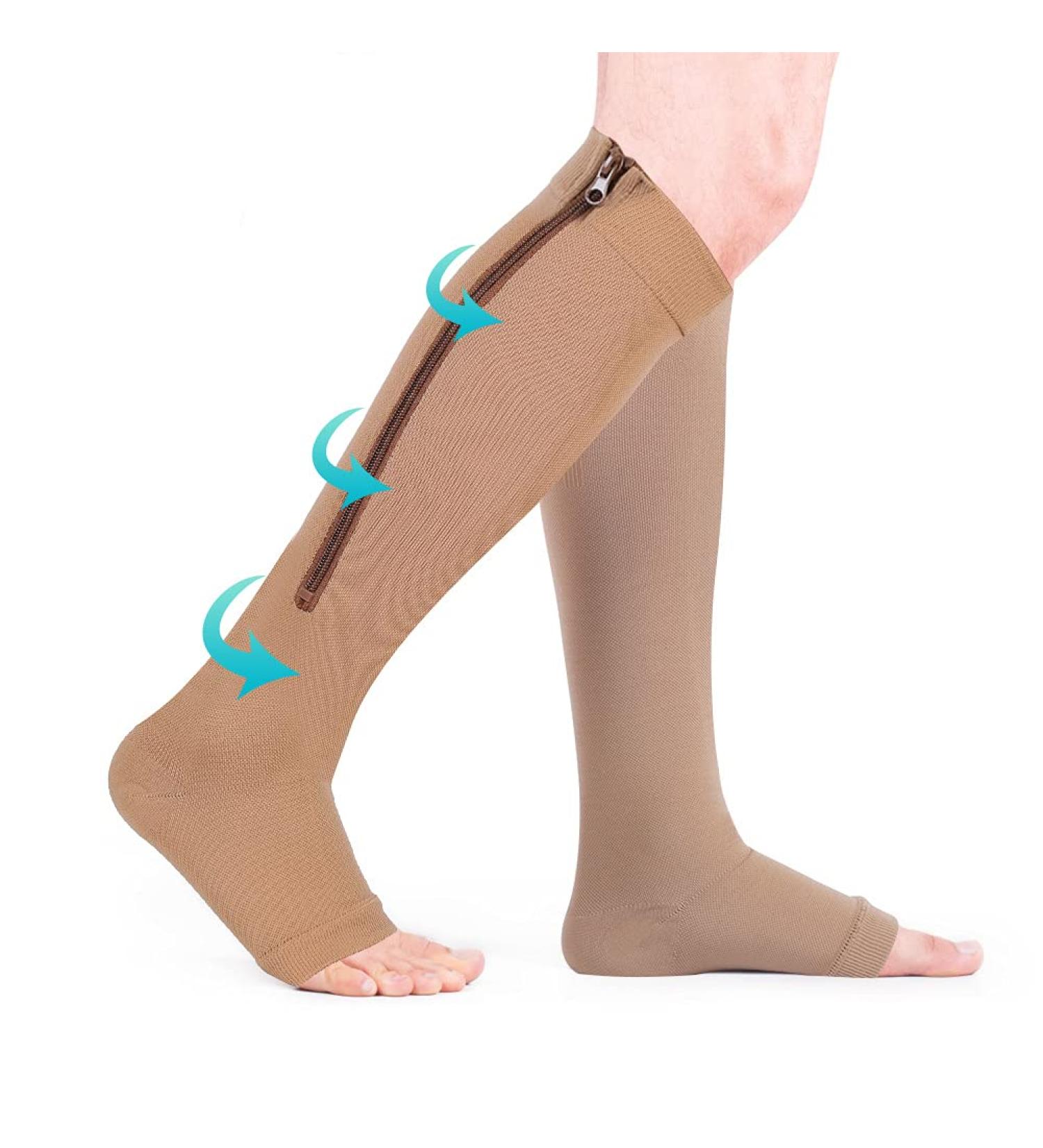 Shop Compression Stockings for Men & Women | Toe-Free Calf Zip Compression | Medical Grade Support (L/XL Skin) - Buy Online on GoSupps.com