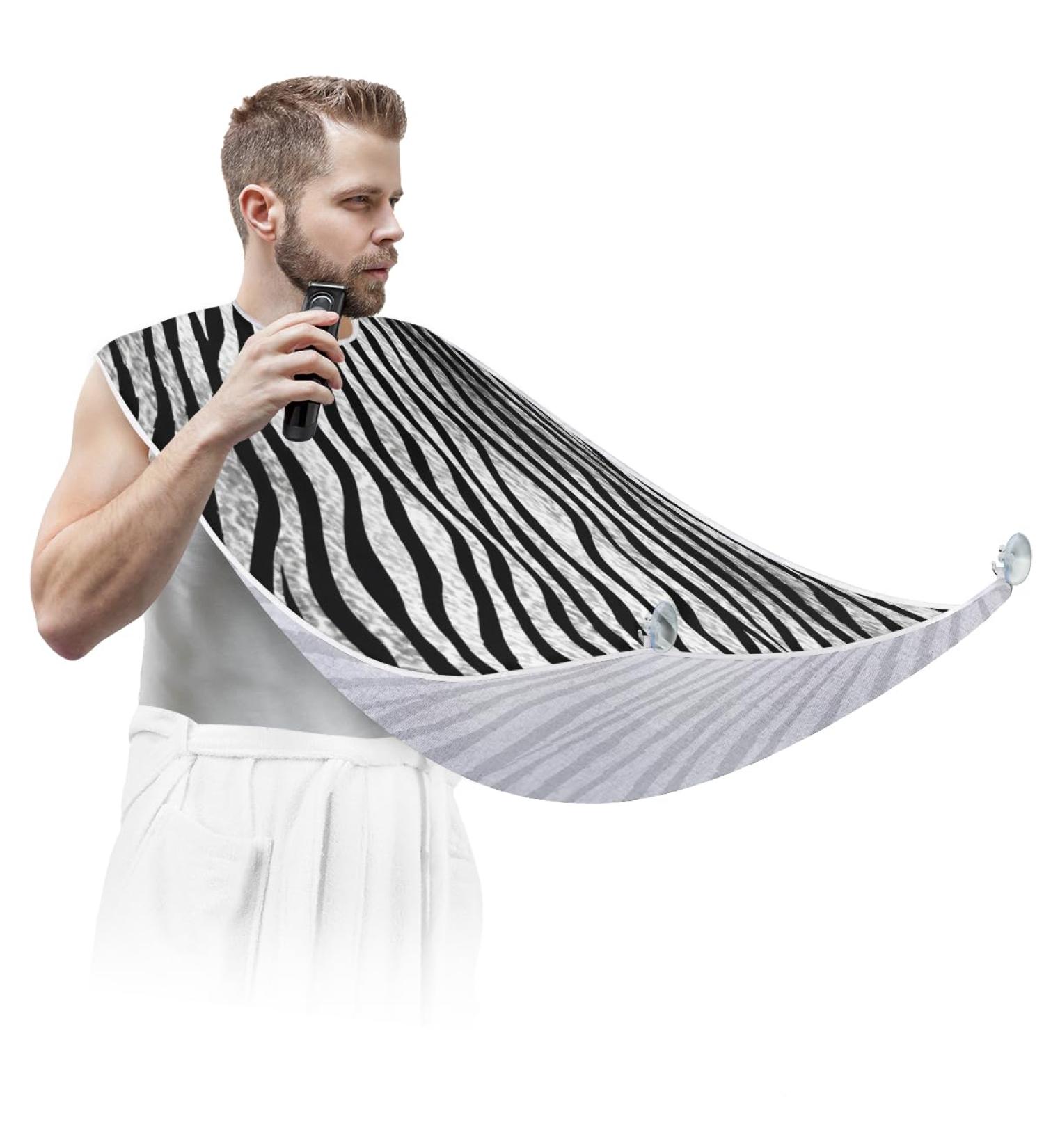 Zebra Print Beard Bib Apron | Beard Hair Catcher for Men | Ideal Father's Day & Anniversary Gifts | Includes 2 Suction Cups - Buy Online on GoSupps.com